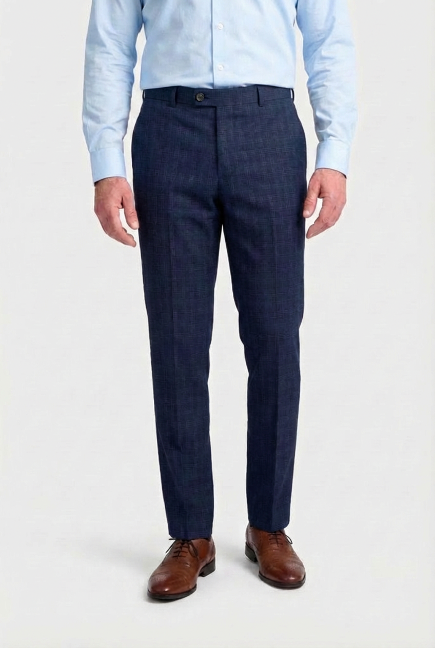 Men’s Windowpane Check Trousers - Marcos - Navy