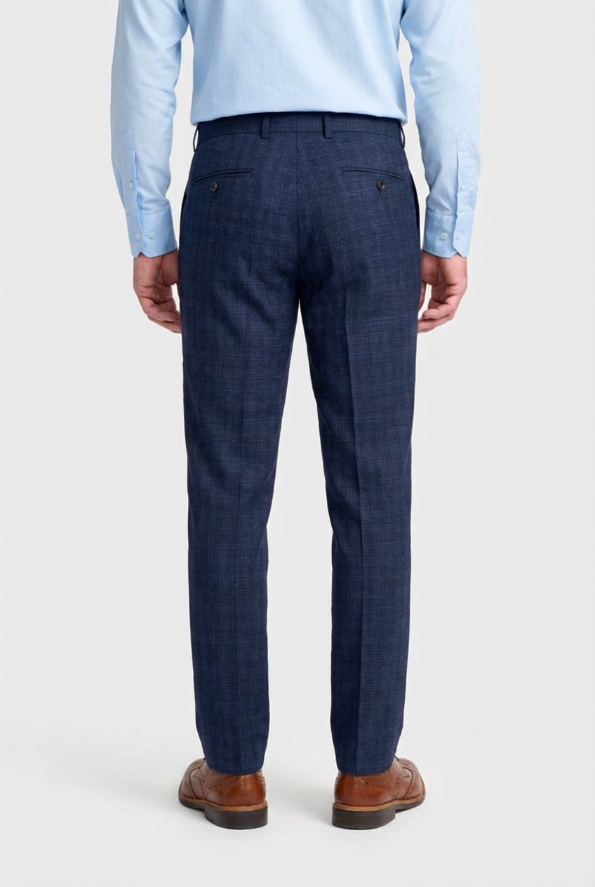 Men’s Windowpane Check Trousers - Marcos - Navy