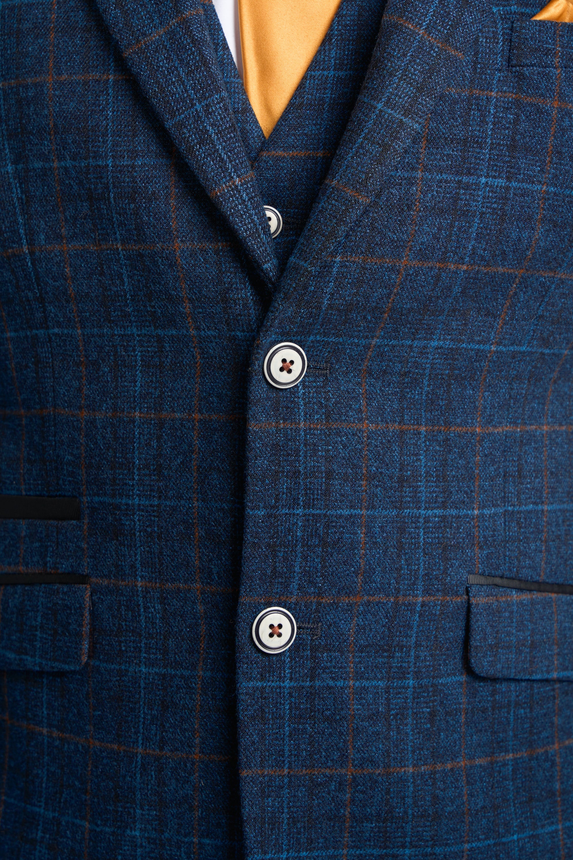 Men's Windowpane Check Tweed Blue Suit - CODY - Navy Blue Blazer Front Picture