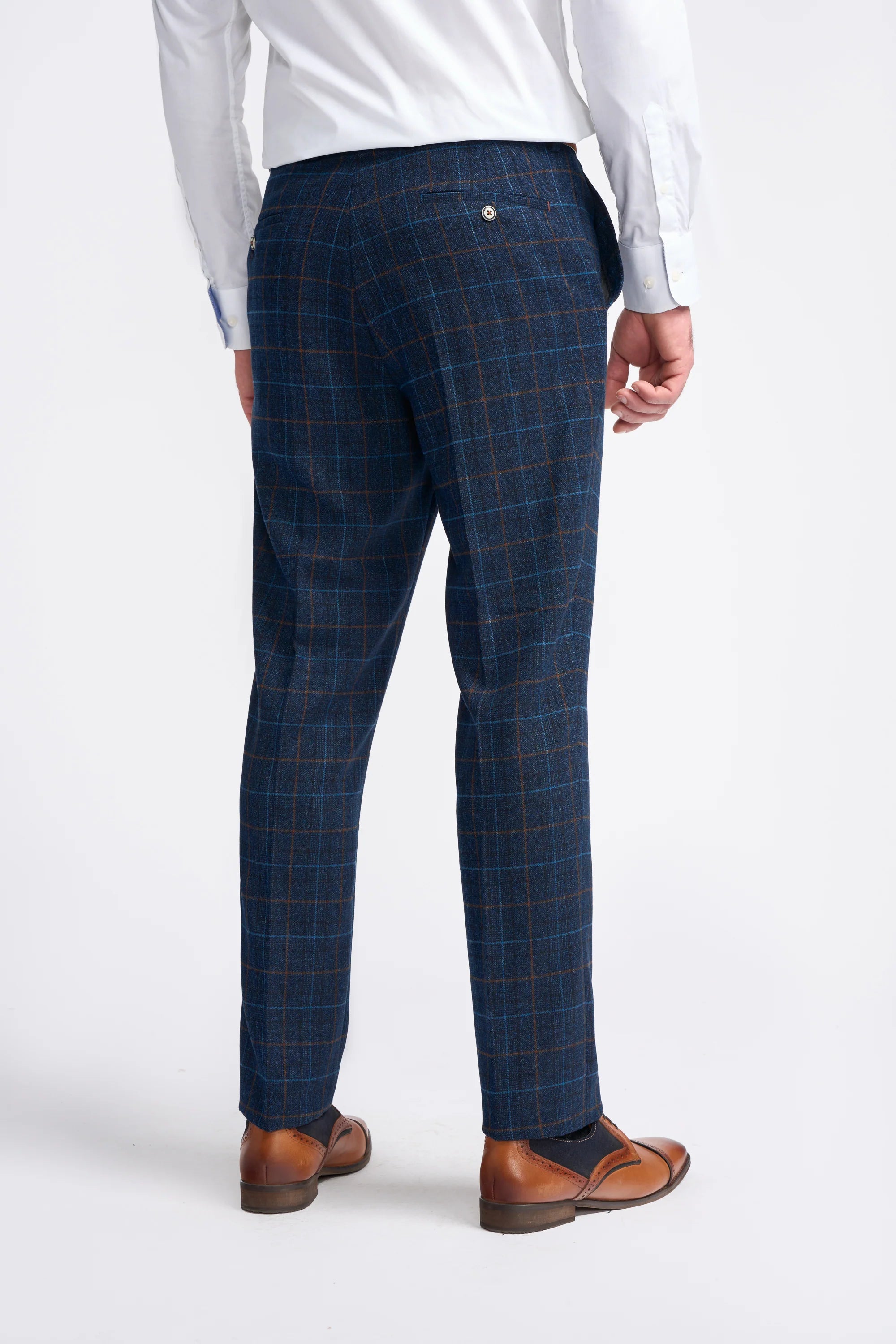 Men's Windowpane Check Tweed Blue Suit - CODY - Navy Blue Trousers Back Picture