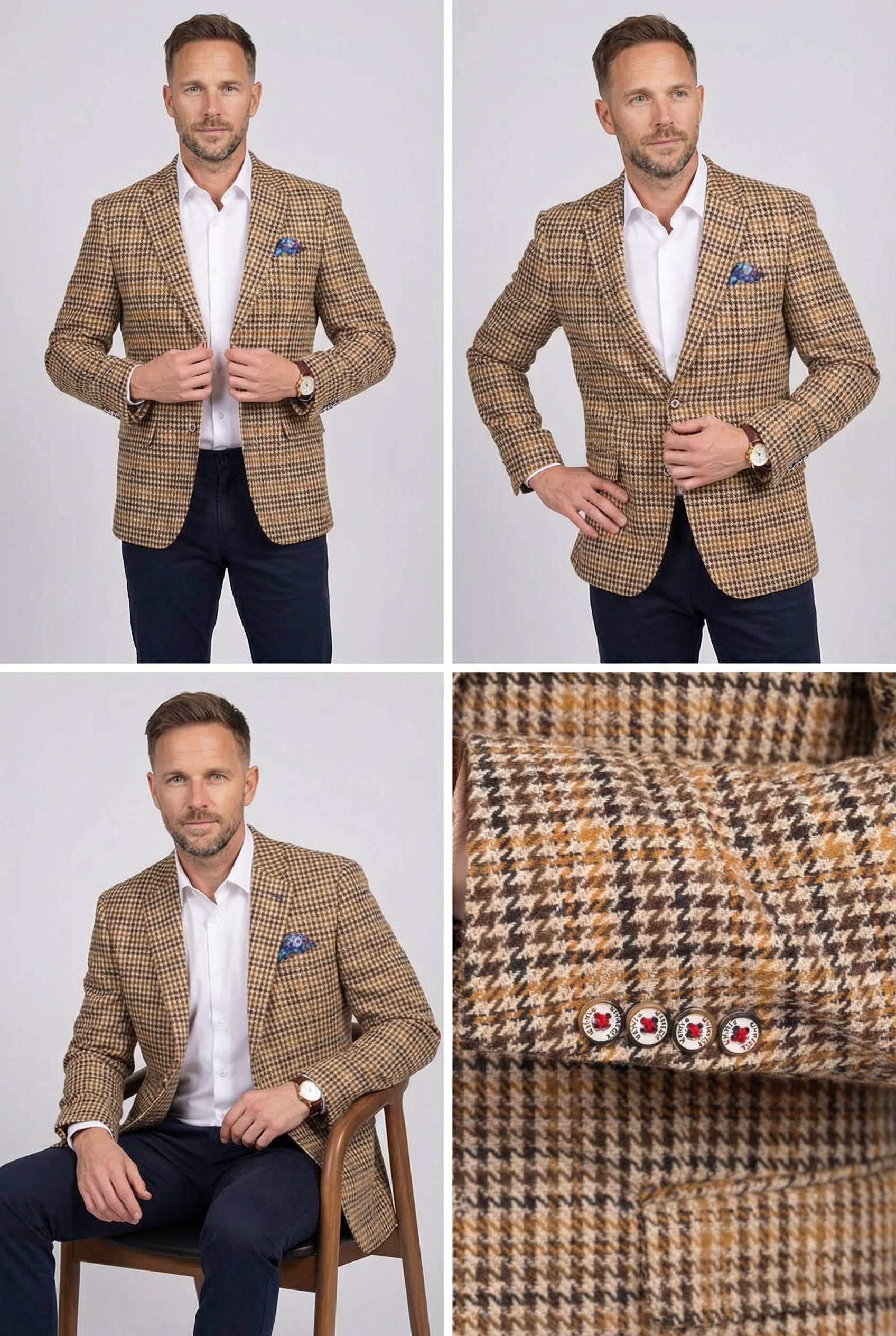 Men’s Wool Blend Houndstooth Check Blazer - Carter - Beige