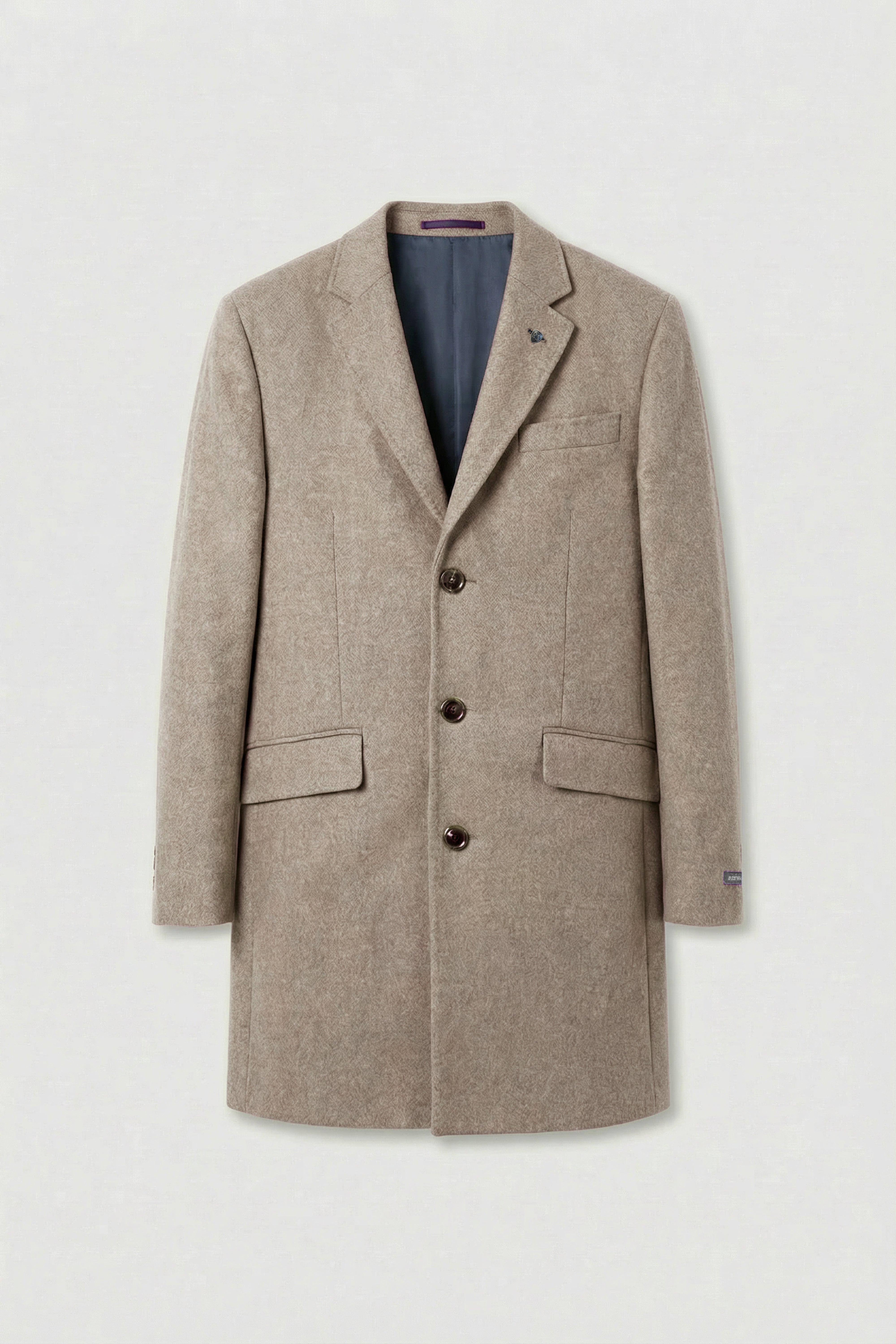 Men’s Wool Blend Mid-Length Overcoat -  Beige