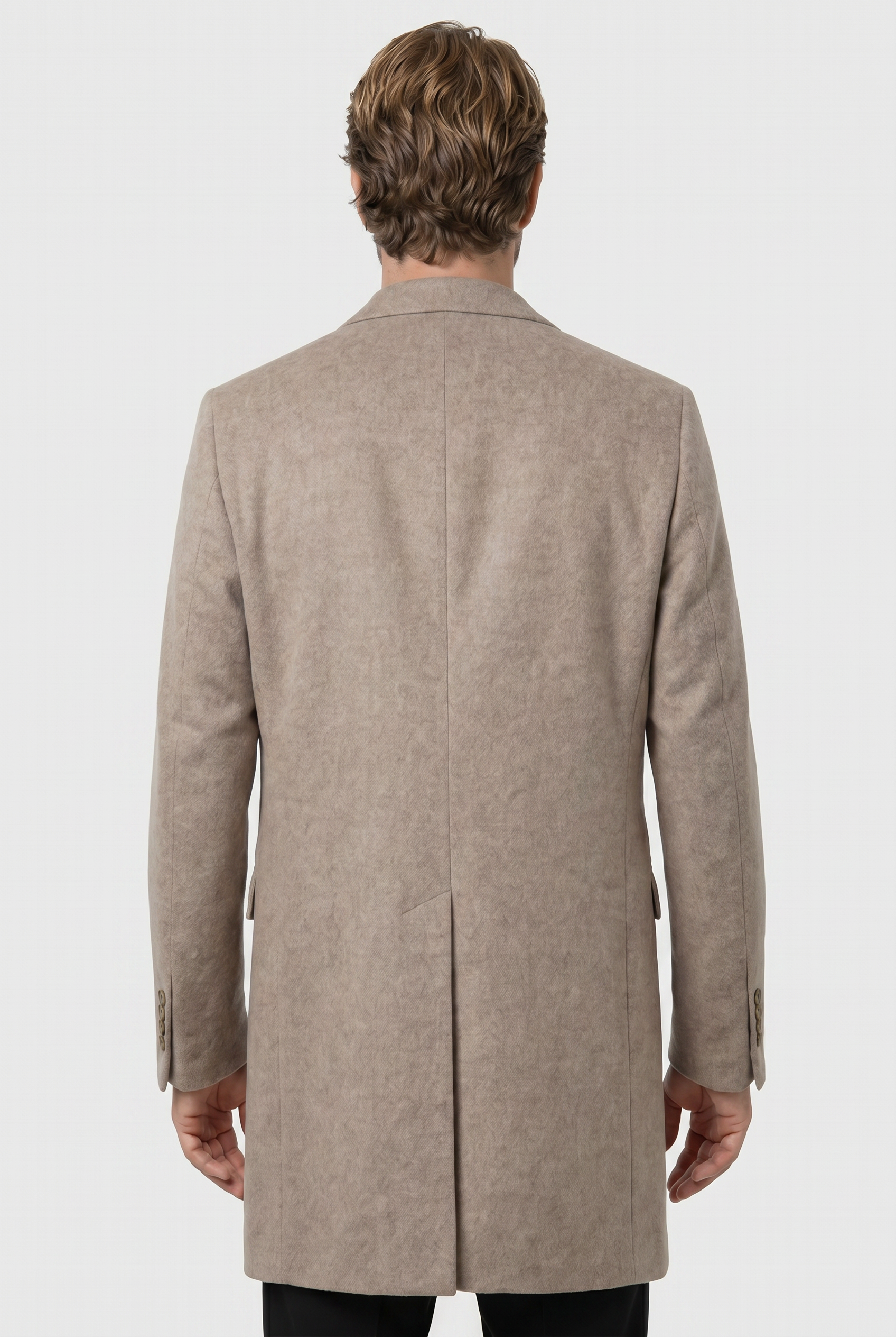 Men’s Wool Blend Mid-Length Overcoat -  Beige