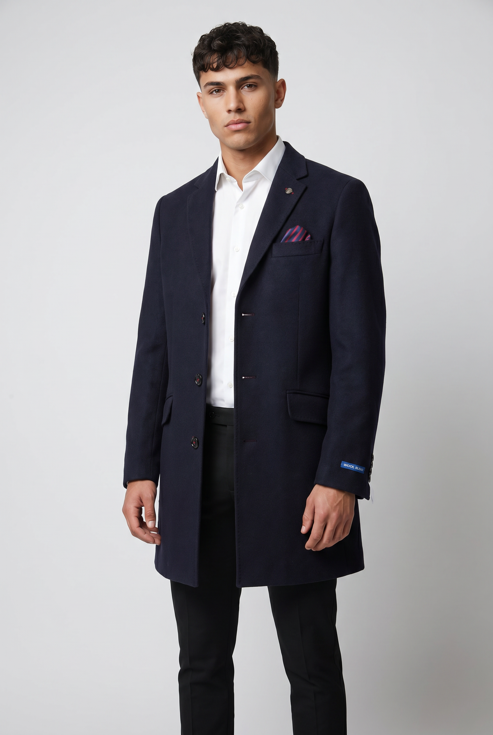 Men’s Wool Blend Mid-Length Overcoat -  Dark Navy