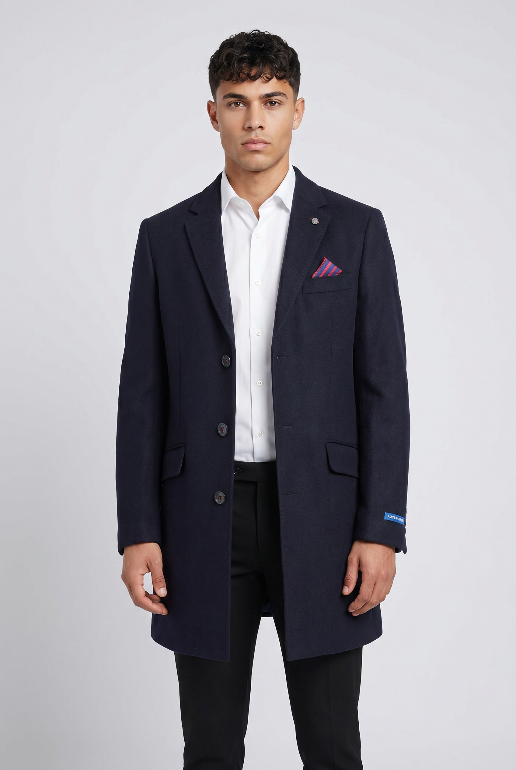 Men’s Wool Blend Mid-Length Overcoat -  Dark Navy
