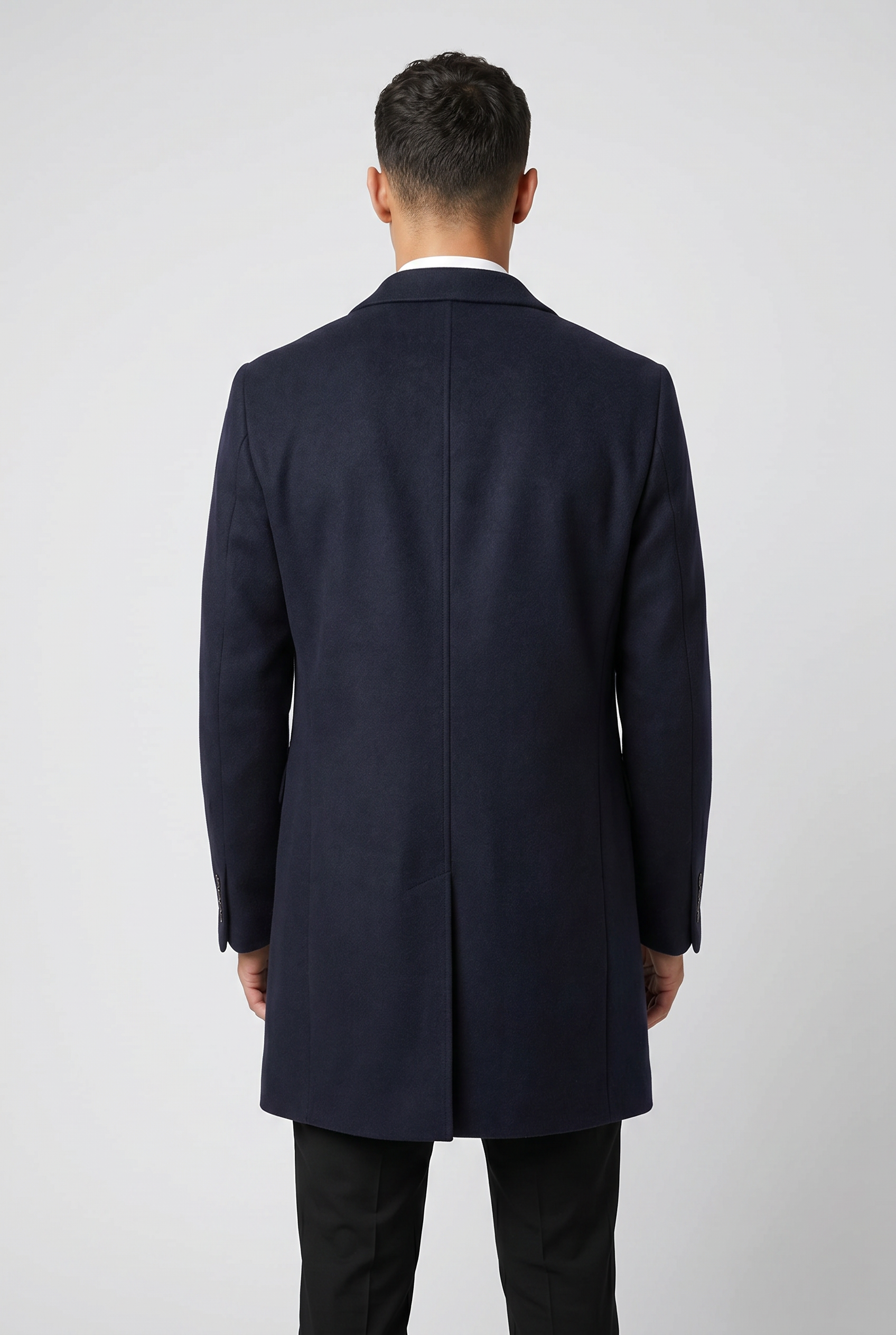 Men’s Wool Blend Mid-Length Overcoat -  Dark Navy
