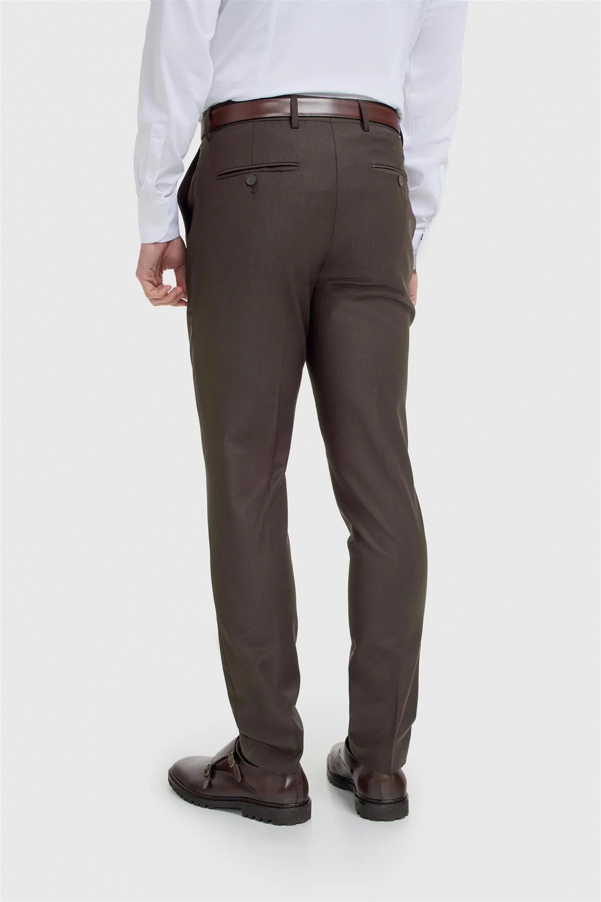 Men's Wool Blend Slim Fit Trousers - BOND - Auburn