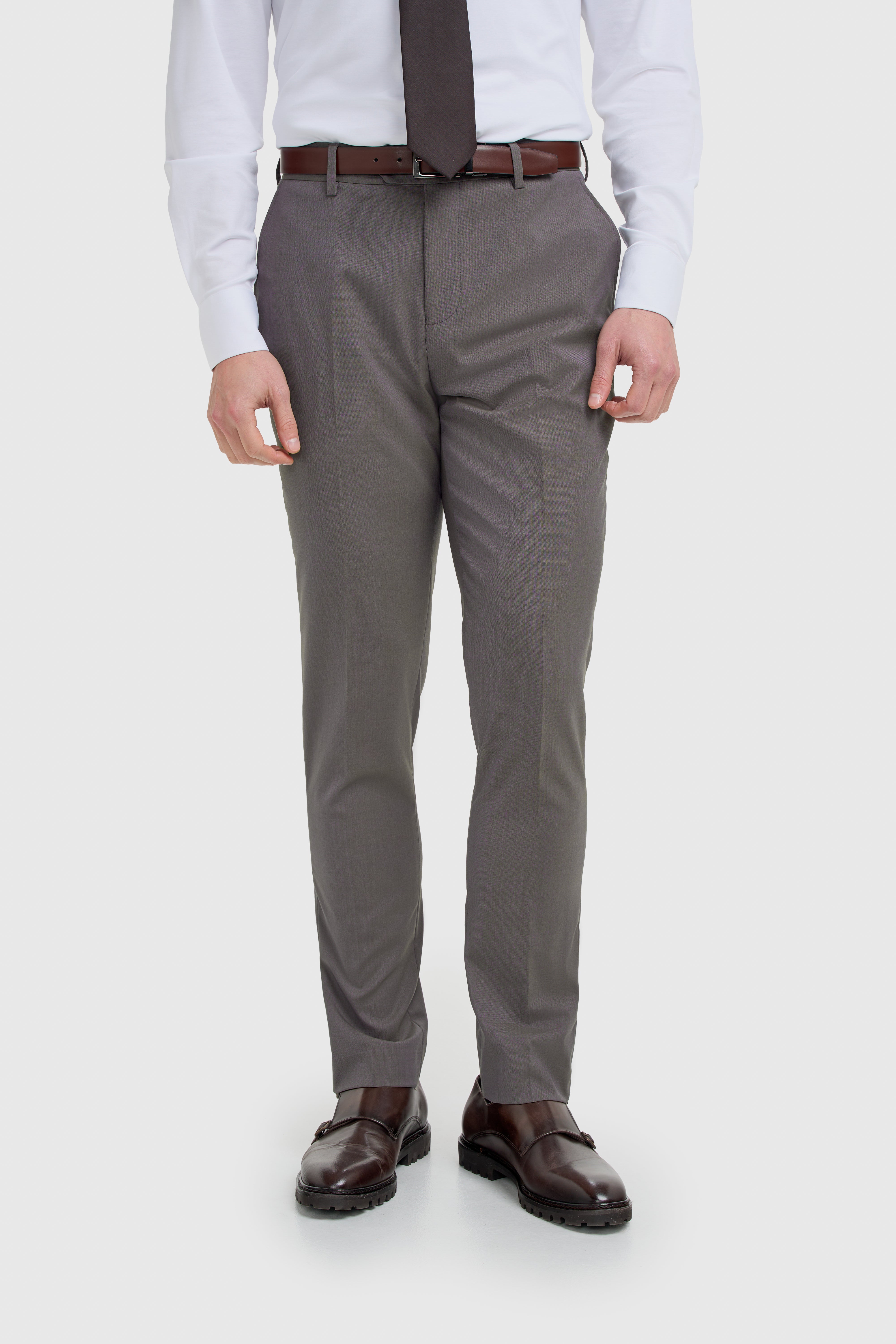 Men's Wool Blend Slim Fit Trousers - BOND - Hazel