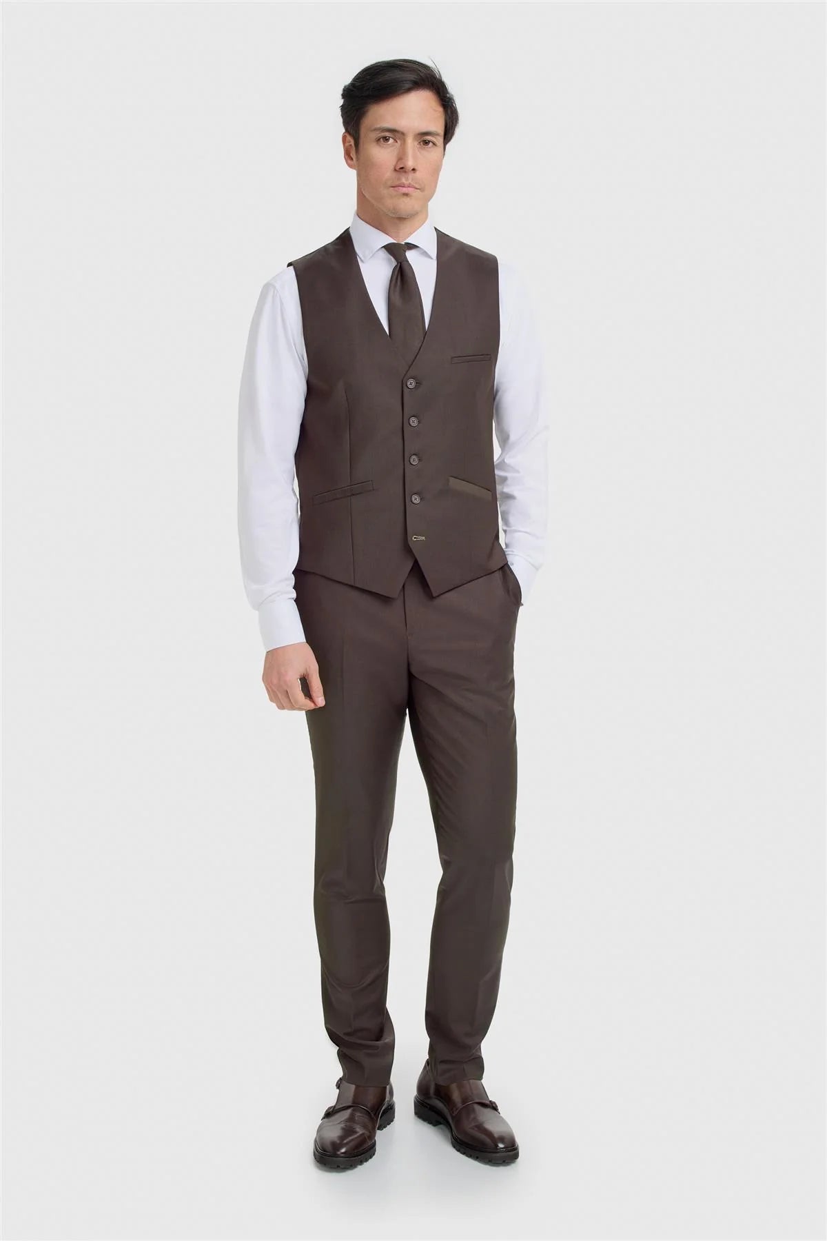 Men's Wool Blend Slim Fit Waistcoat - BOND - Auburn