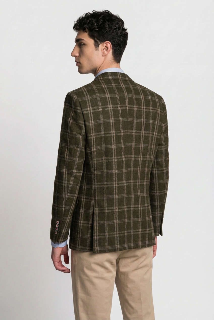 Men’s Wool Blend Windowpane Check Blazer - Alex - Green