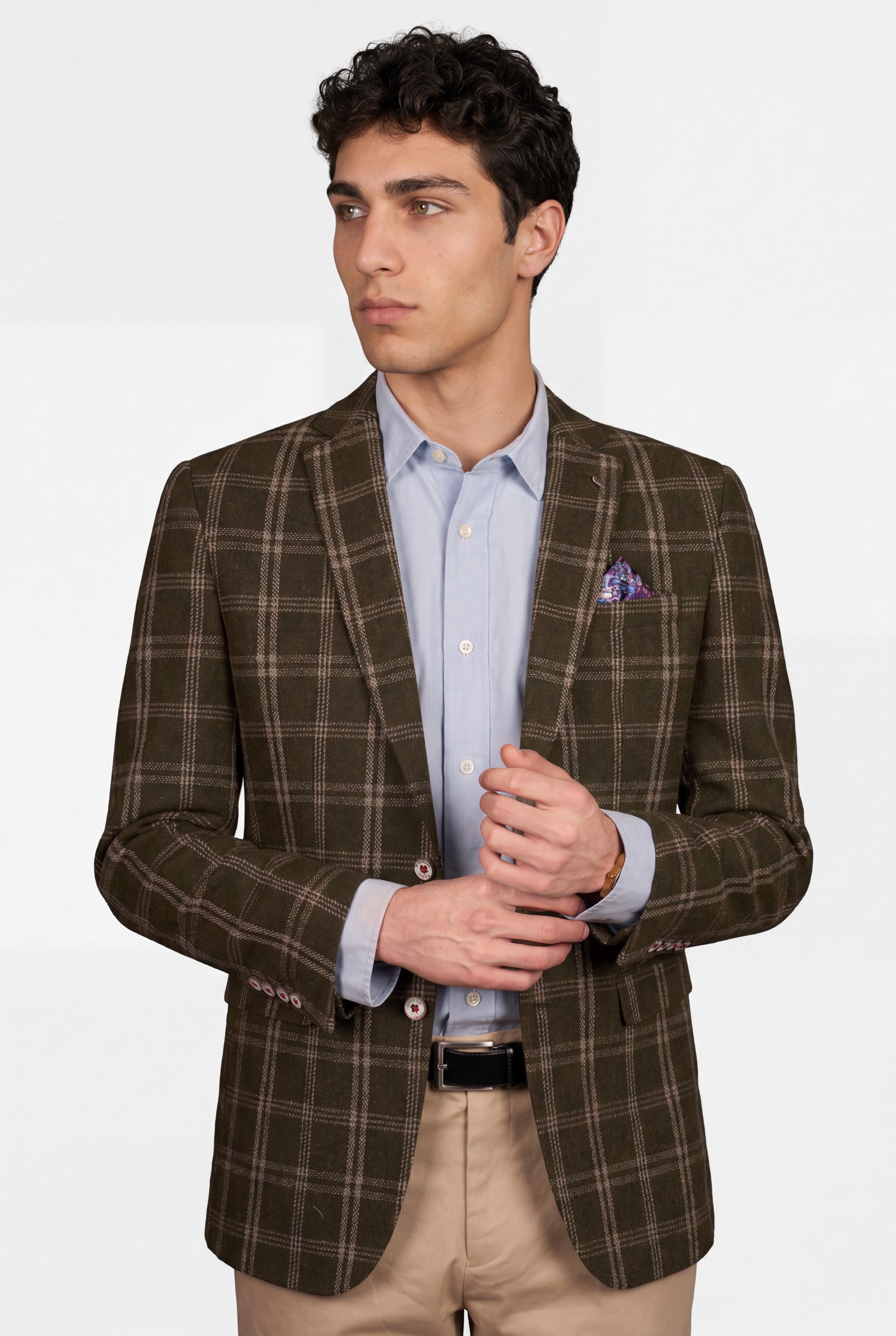 Men’s Wool Blend Windowpane Check Blazer - Alex - Green