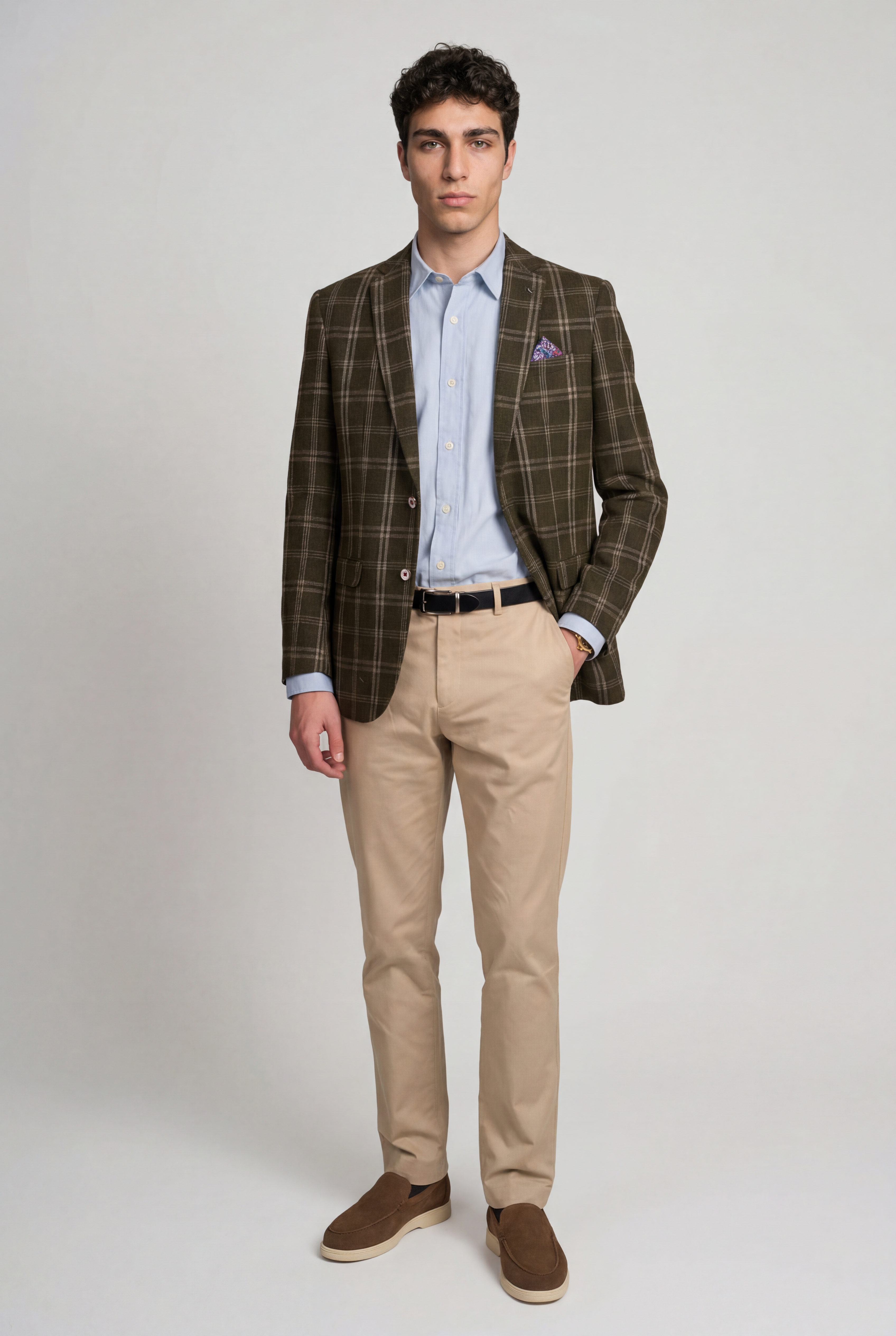 Men’s Wool Blend Windowpane Check Blazer - Alex - Green
