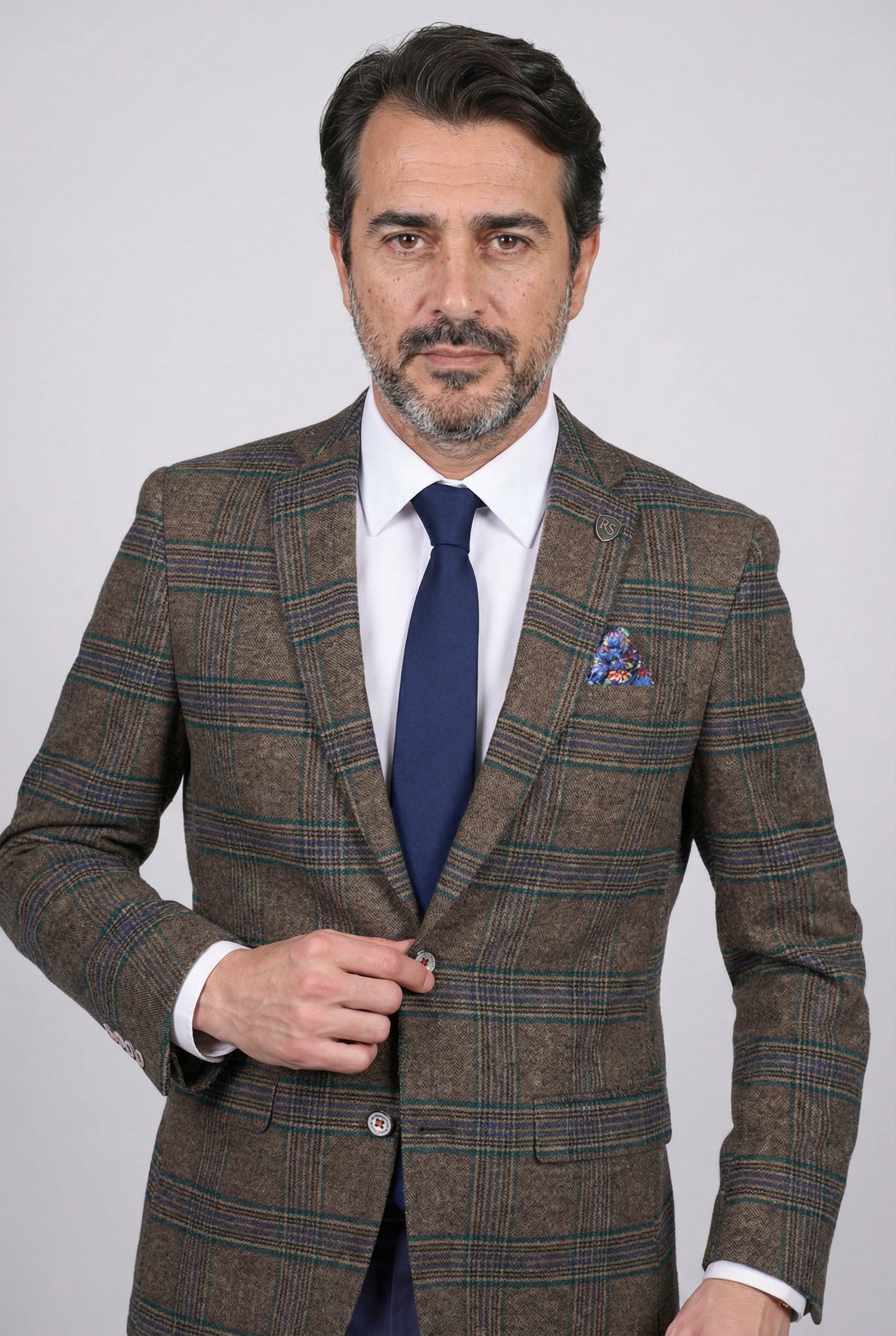 Men’s Wool Blend Windowpane Check Blazer - Oscar - Green Model Picture