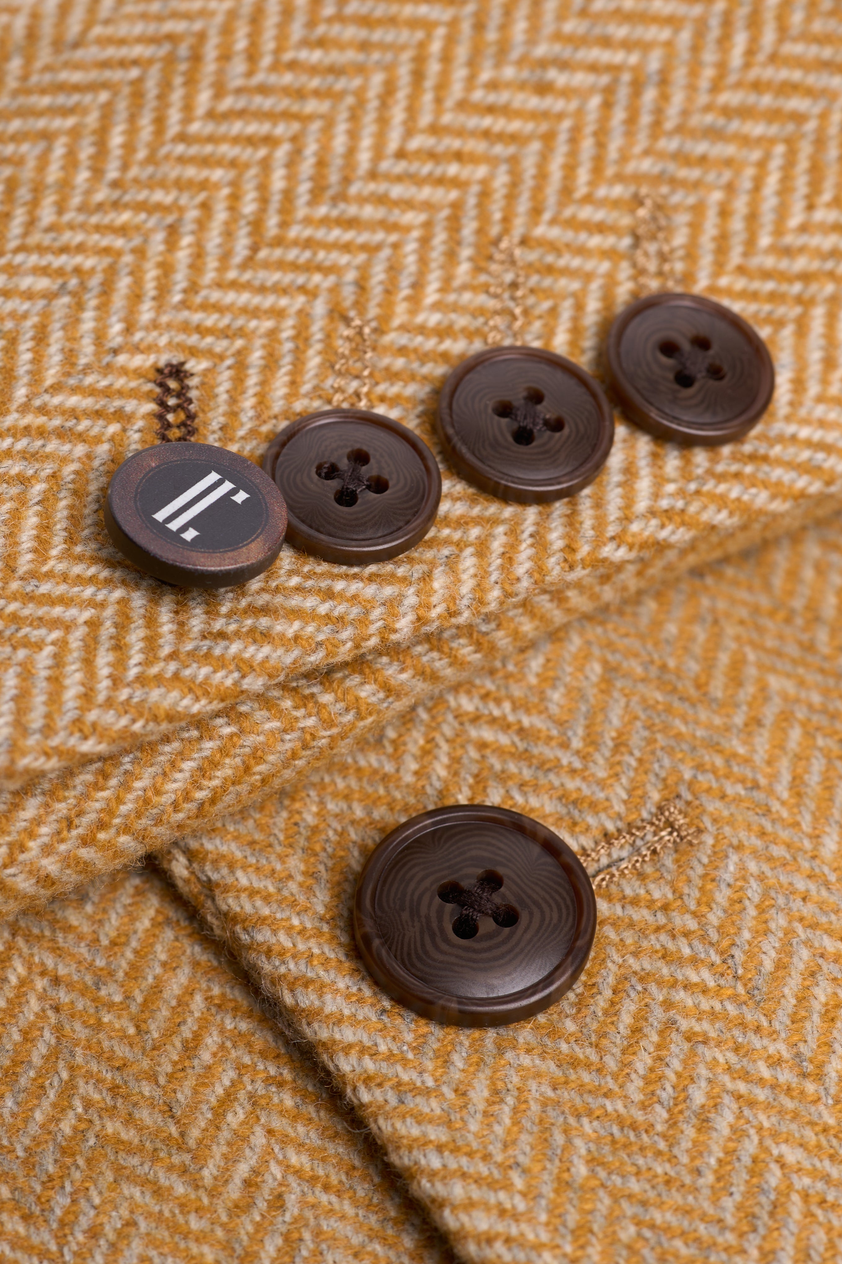 Men’s Wool Herringbone Tweed Suit Jacket - Thomas - Amber Button Picture