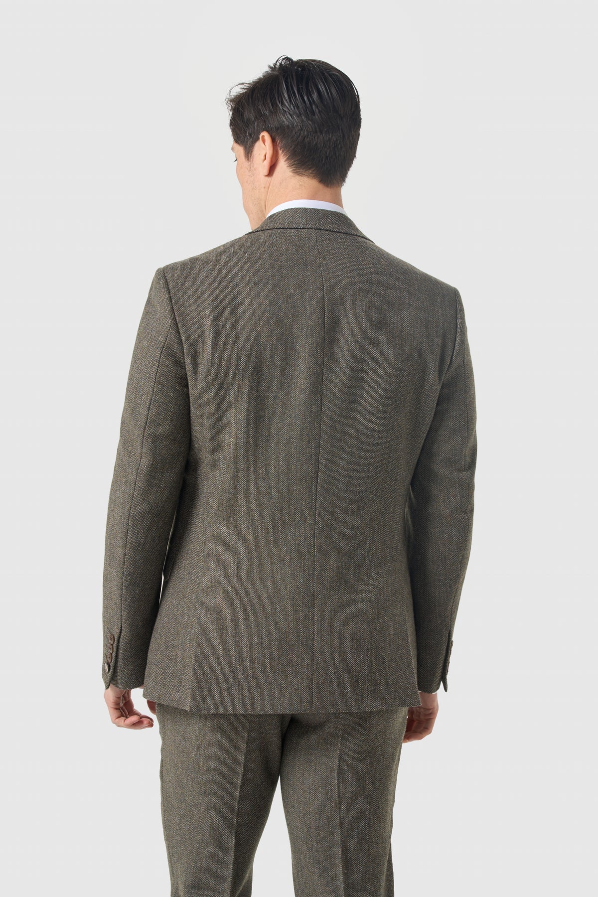 Men’s Wool Herringbone Tweed Suit Jacket - Thomas - Sage Back Picture