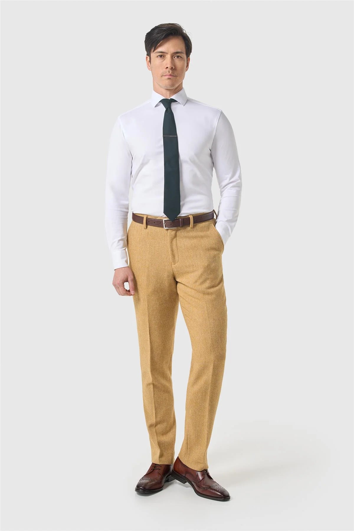Men’s Trousers  Wool Herringbone Tweed Suit - Thomas - Amber Picture