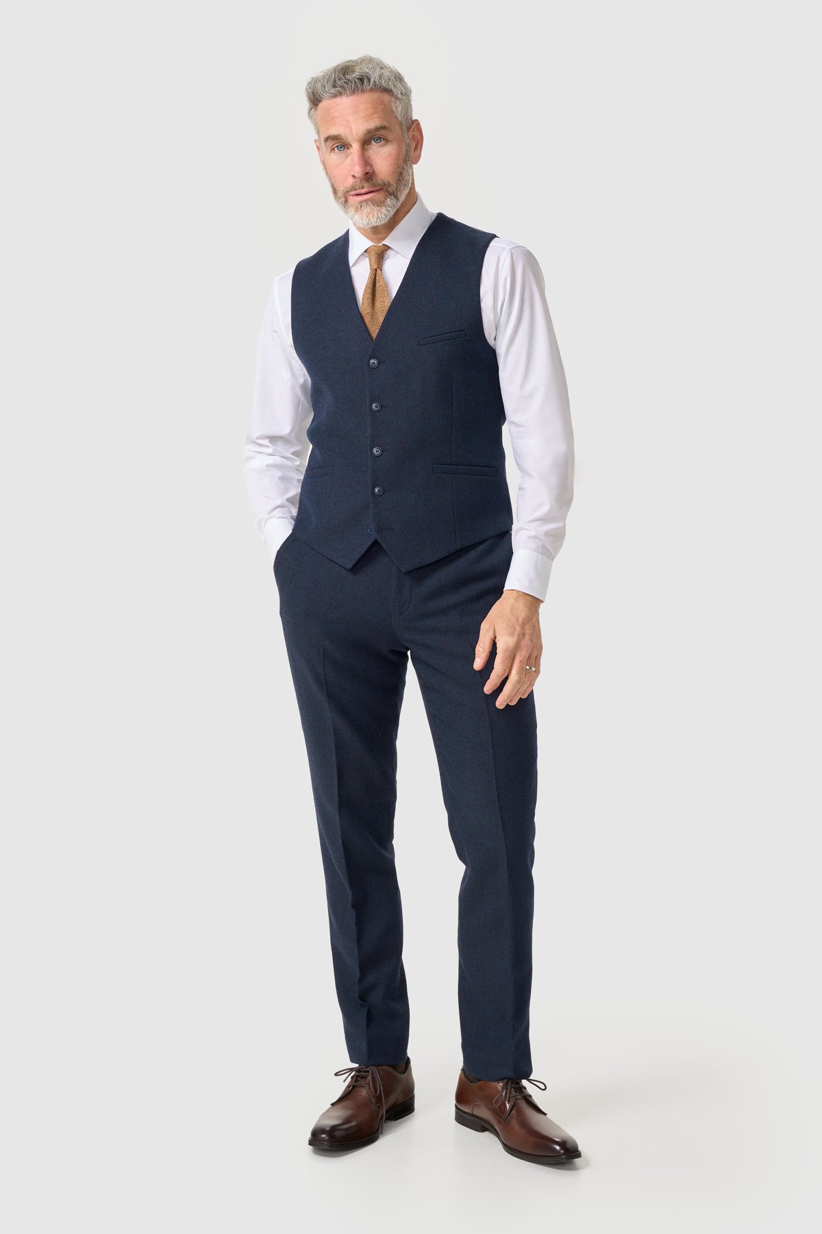 Men’s Wool Herringbone Tweed Waistcoat - Thomas - Navy Model Picture