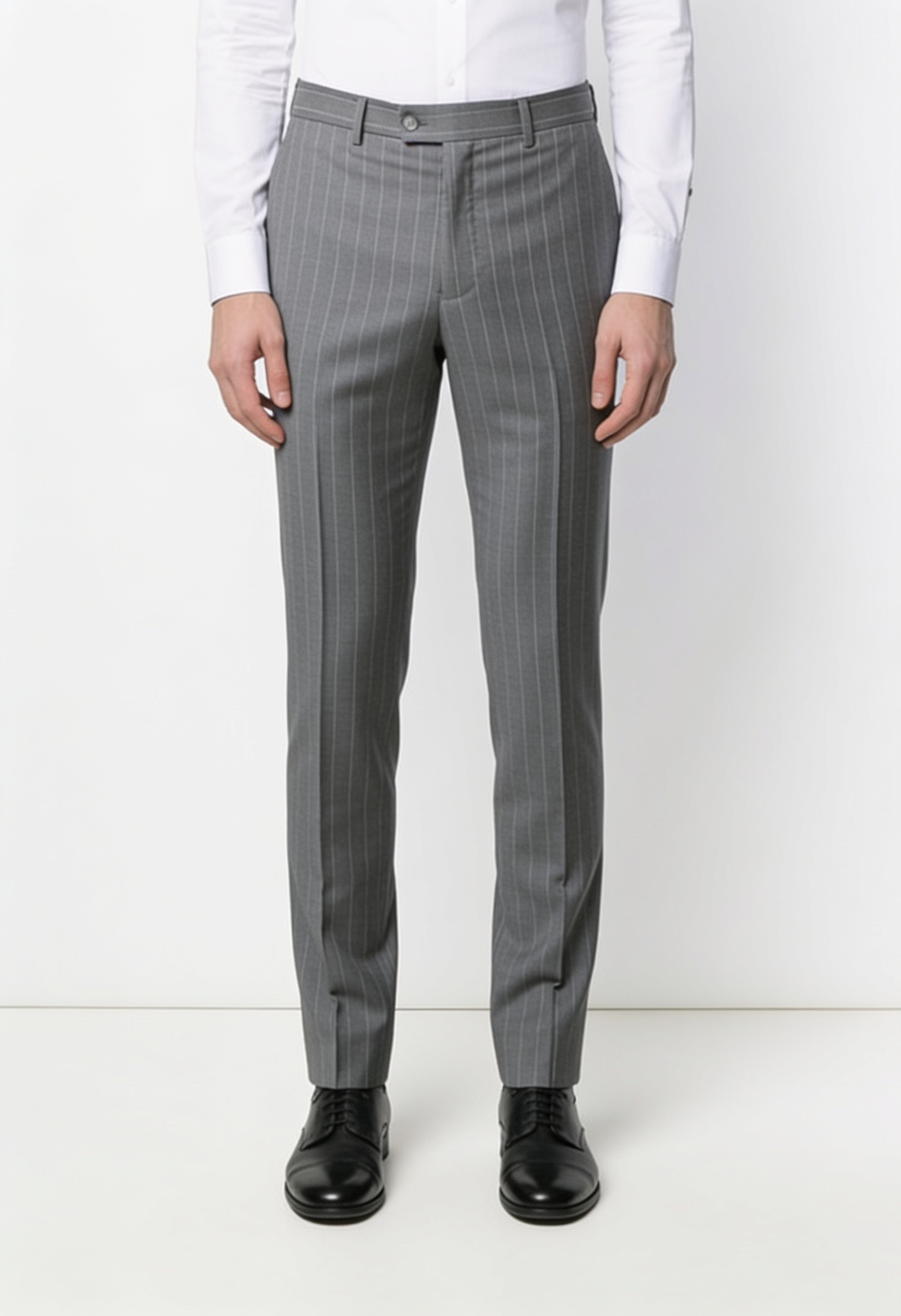 Men’s Wool Pinstripe Dress Trousers - Style LENNOX  GREY