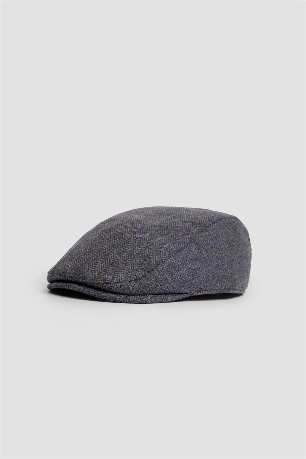 Men’s Wool Tweed Herringbone Flat  Cap - Thomas - Savoy Grey