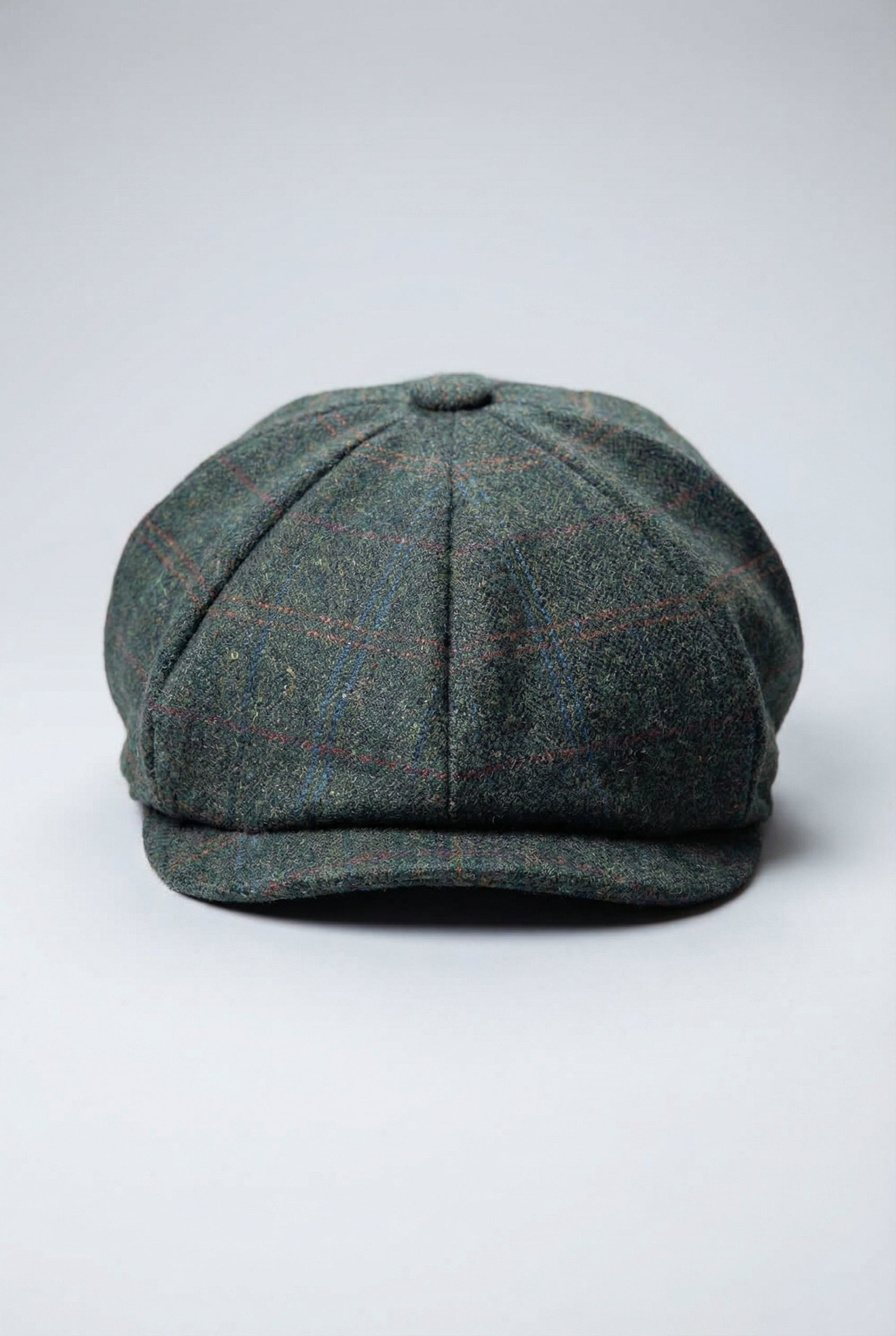 Men’s Wool Tweed Windowpane Check Baker Boy Cap - Joshua - Green