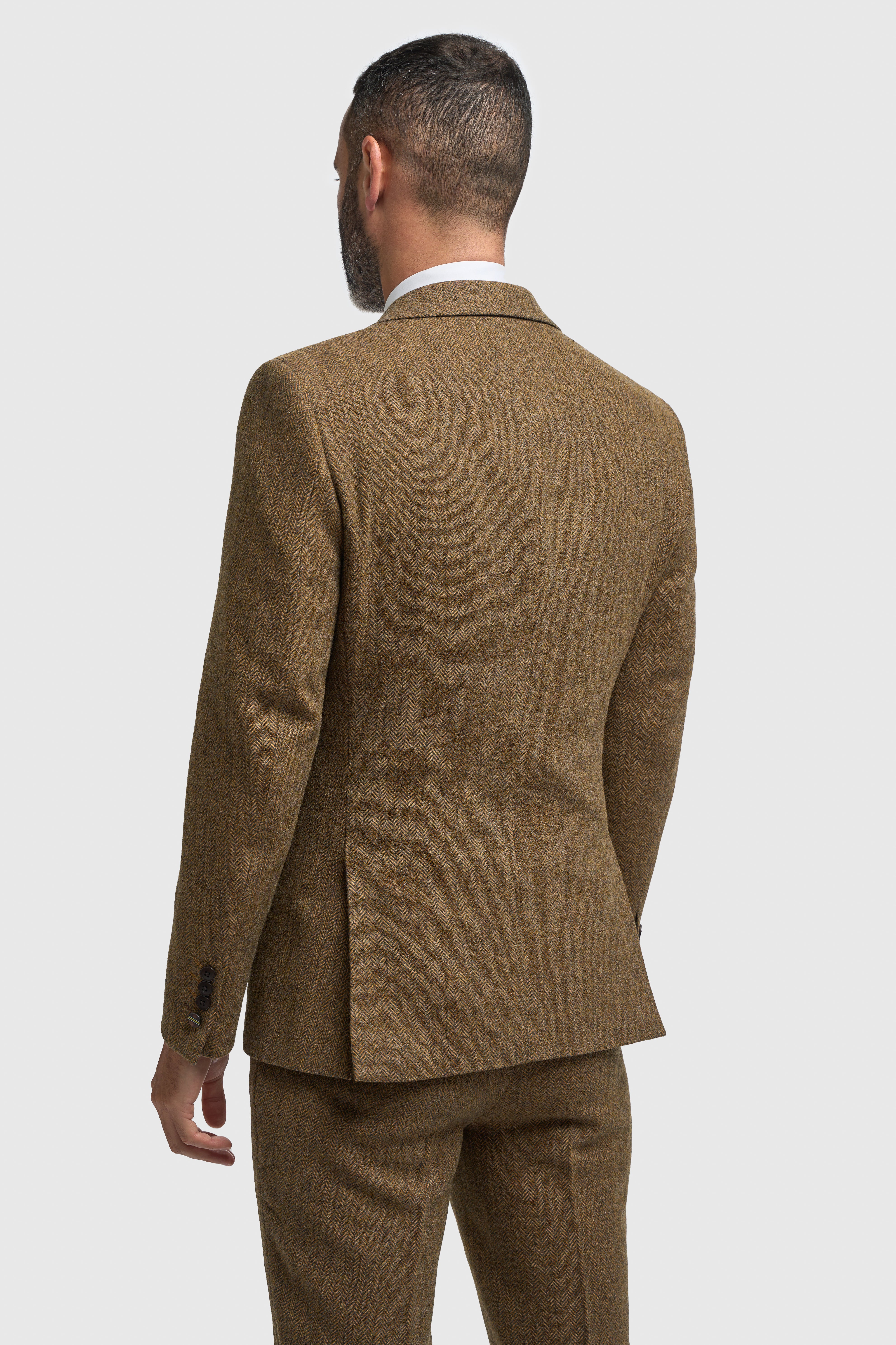 Men’s 3-Piece Wool Herringbone Tweed Suit - Thomas - Brown Back Picture