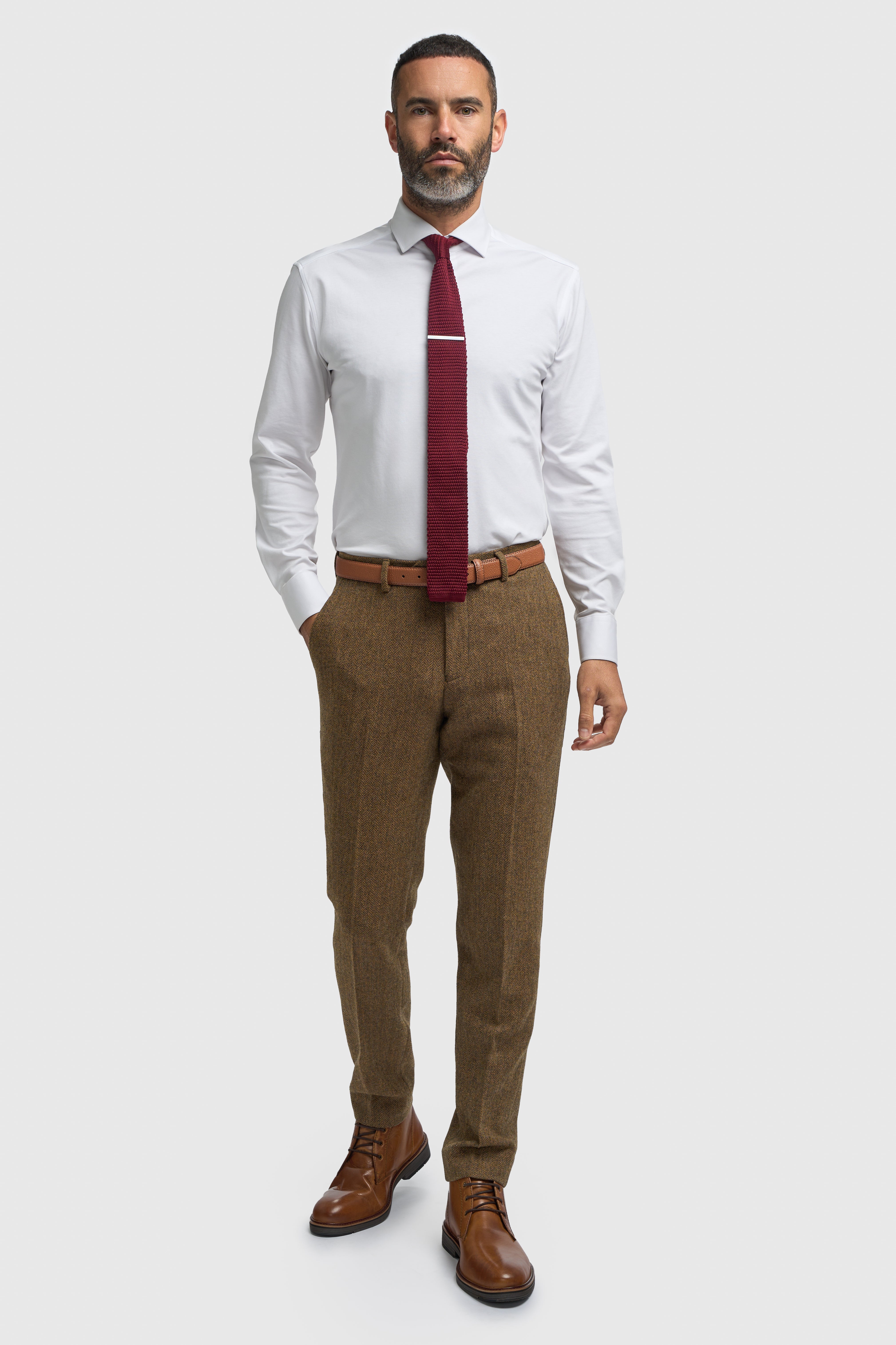 Men’s 3-Piece Wool Herringbone Tweed Suit - Thomas - Brown Trousers Picture
