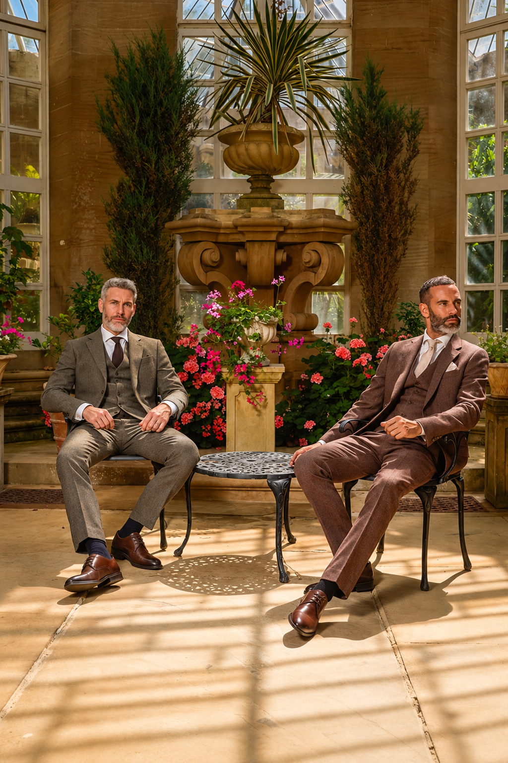 Men’s 3-Piece Wool Herringbone Tweed Suit - Cavani Thomas Brown