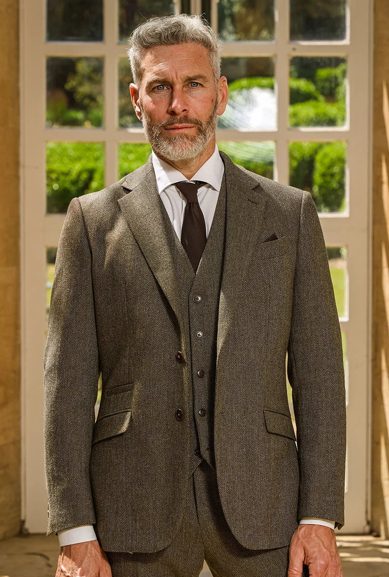 Men’s 3-Piece Wool Herringbone Tweed Suit - Thomas - Sage