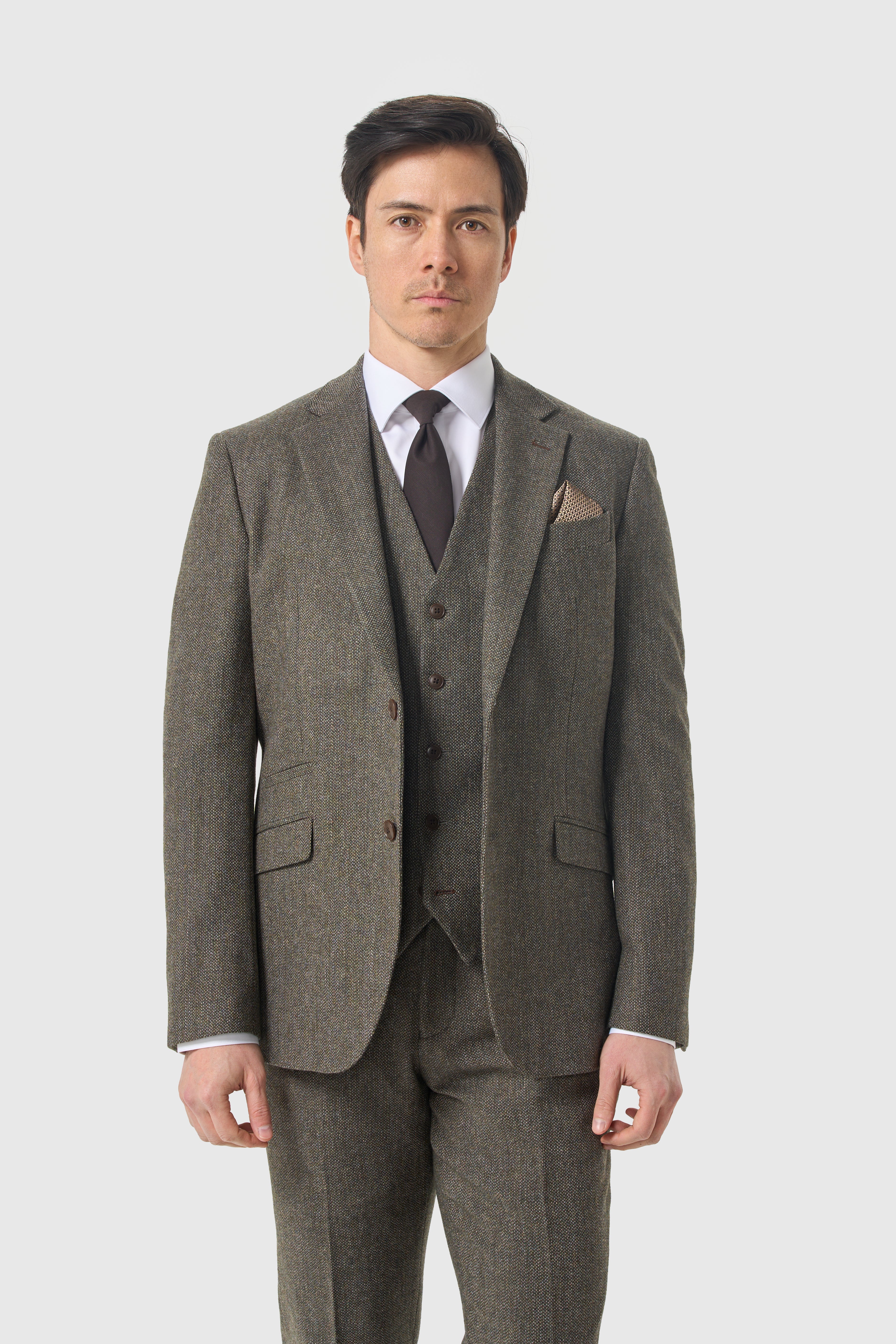 Men’s 3-Piece Wool Herringbone Tweed Suit - Thomas - Sage