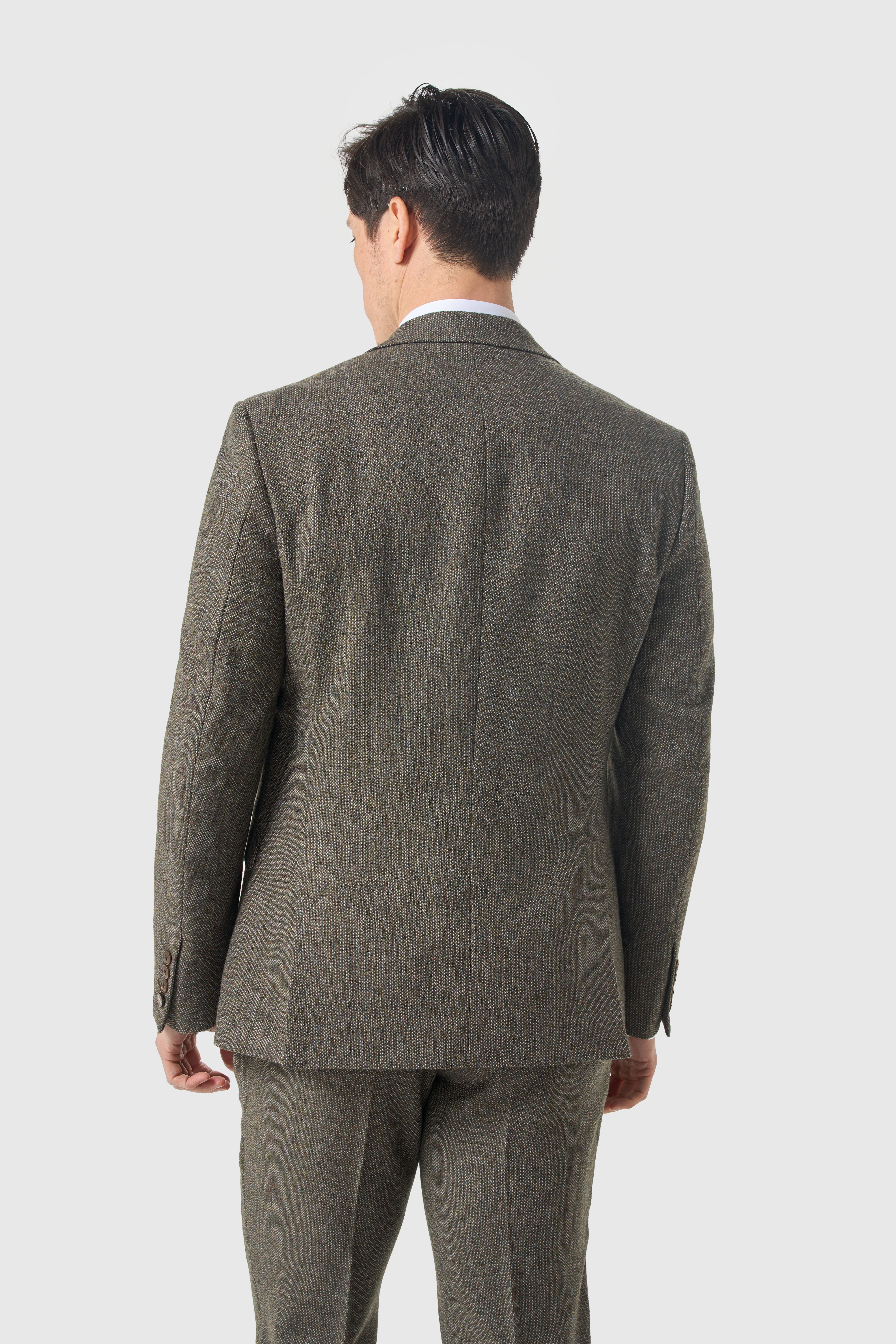 Men’s 3-Piece Wool Herringbone Tweed Suit - Thomas - Sage