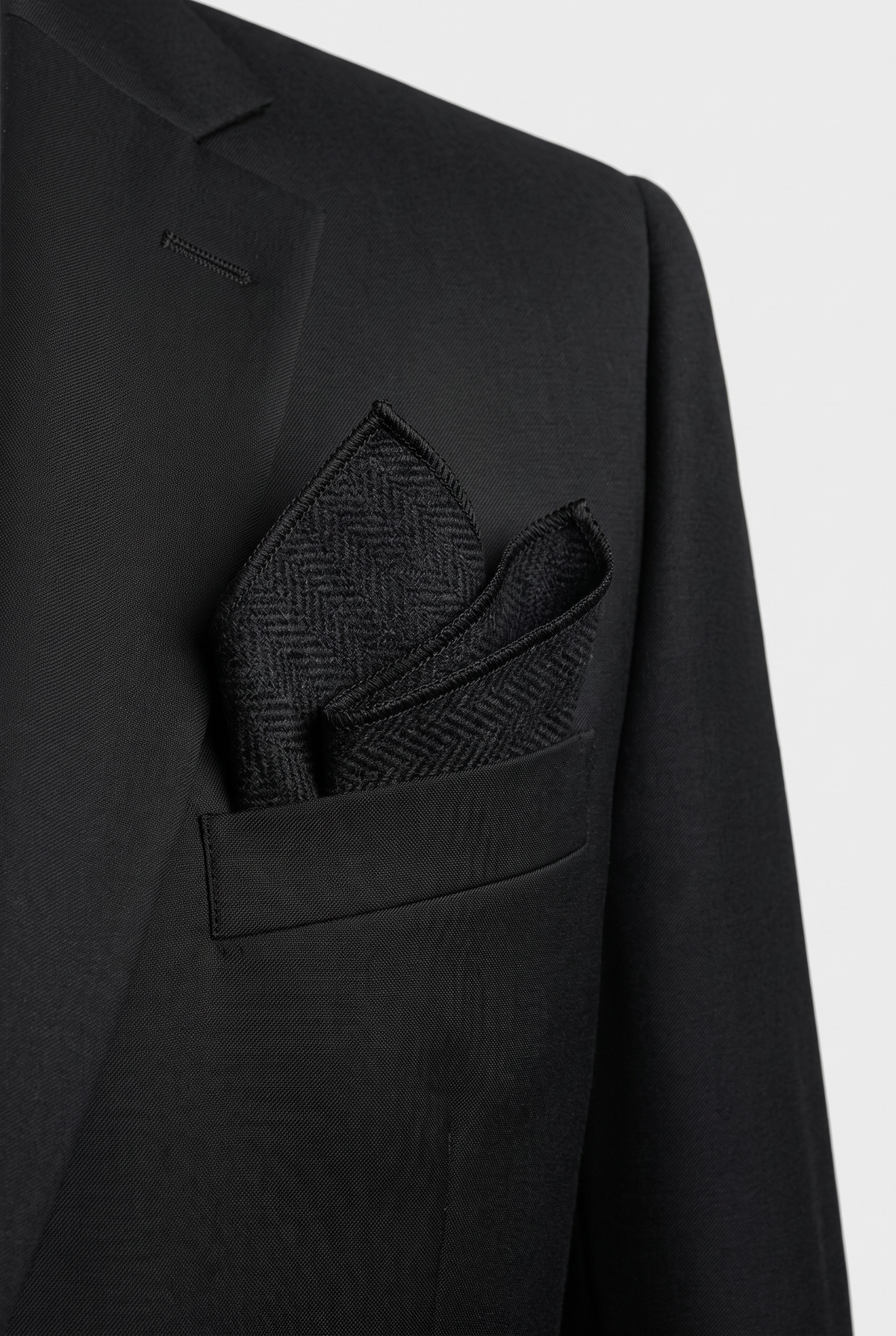 Men's & Boys Herringbone Tweed Pocket Handkerchief - Black