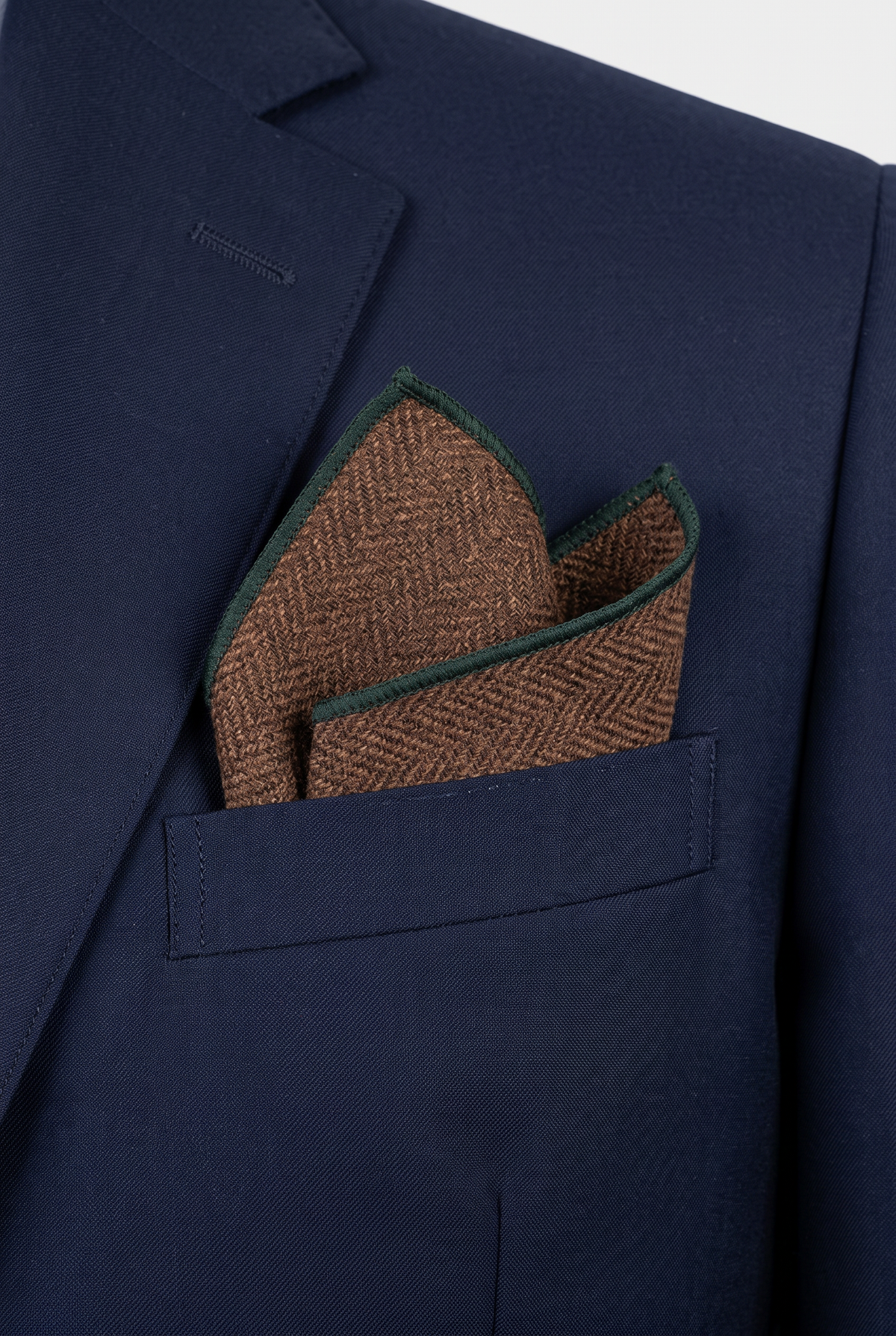 Men's & Boys Herringbone Tweed Pocket Handkerchief - Brown