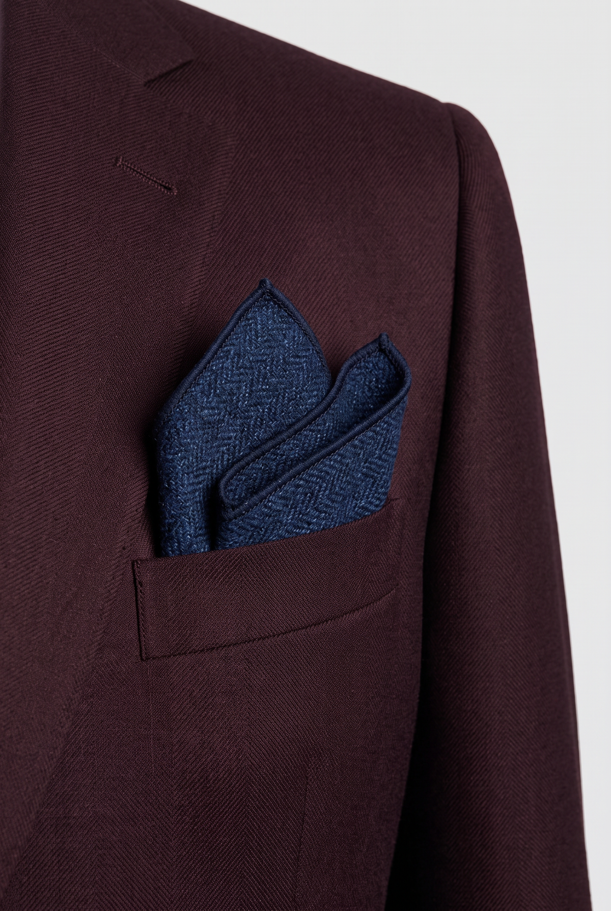 Men's & Boys Herringbone Tweed Pocket Handkerchief - Indigo Blue