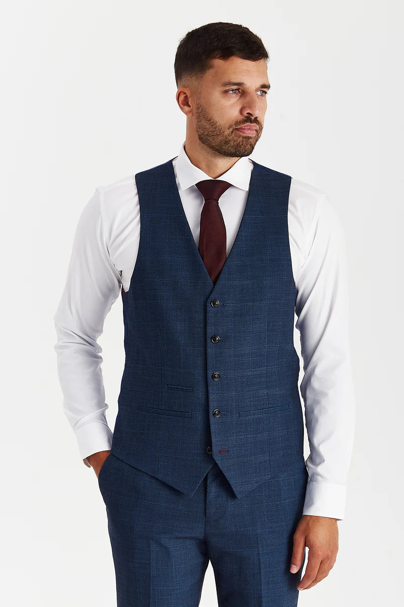 Men’s Check Navy Waistcoat - VICEROY - Navy Blue