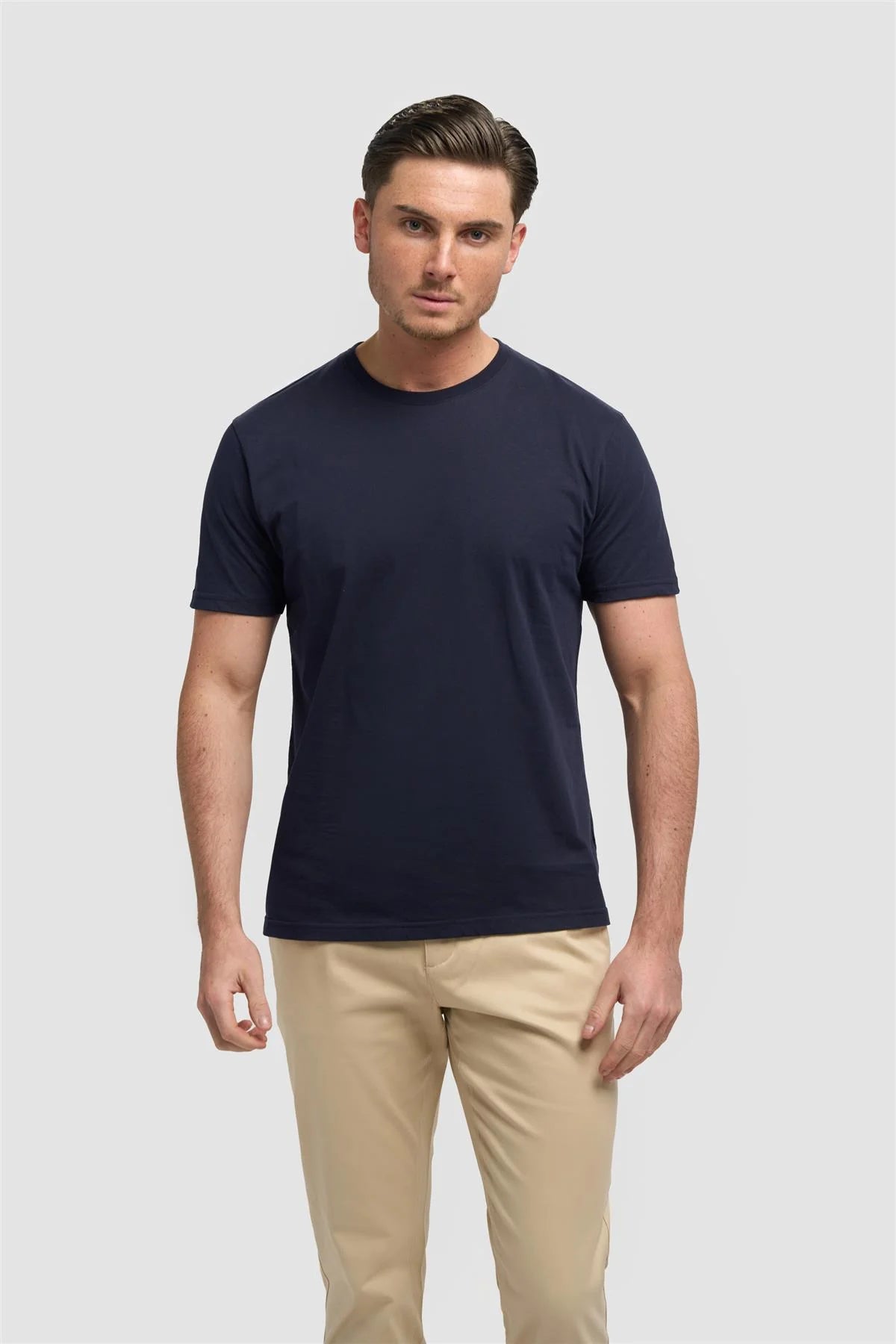 Men’s Cotton Crew Neck T-Shirt - Sanchez - Navy Blue Model Picture