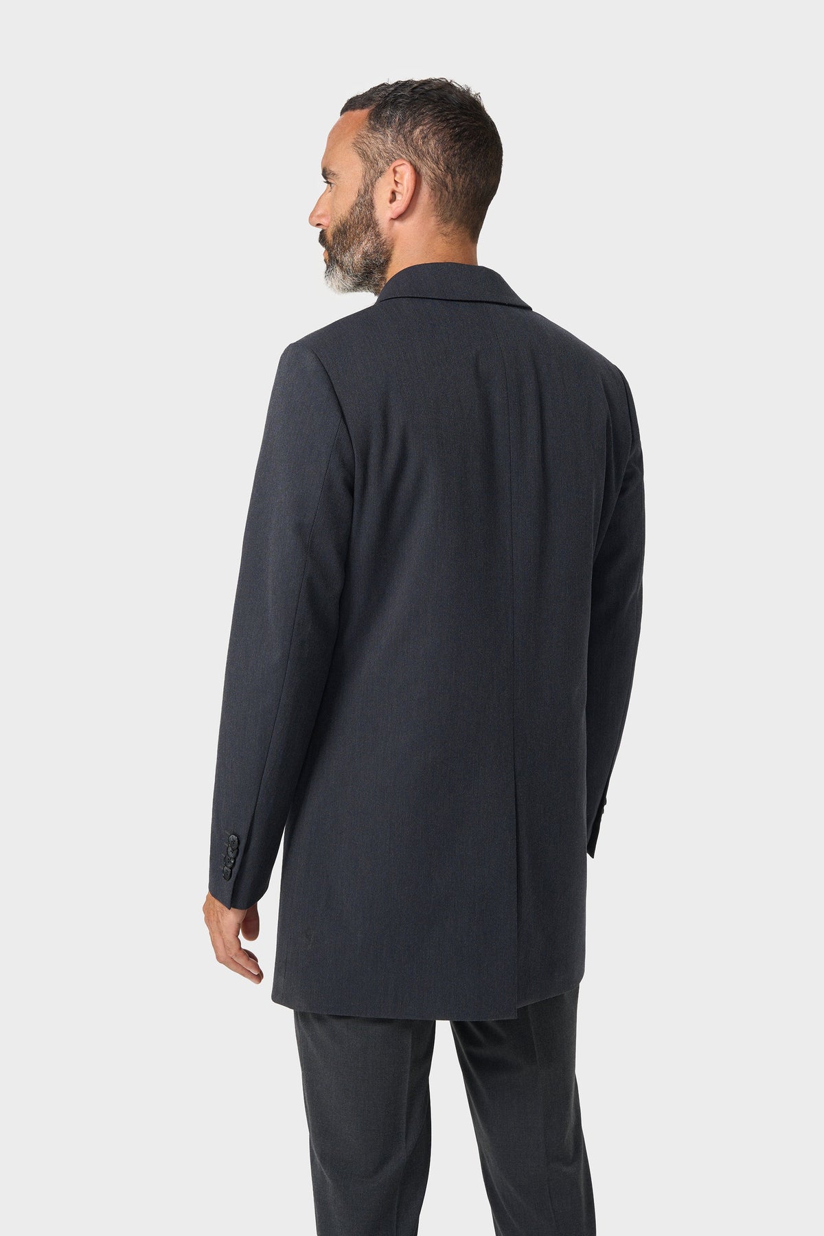 Men’s Herringbone Overcoat - Cavani Manari Charcoal Model Back Picture