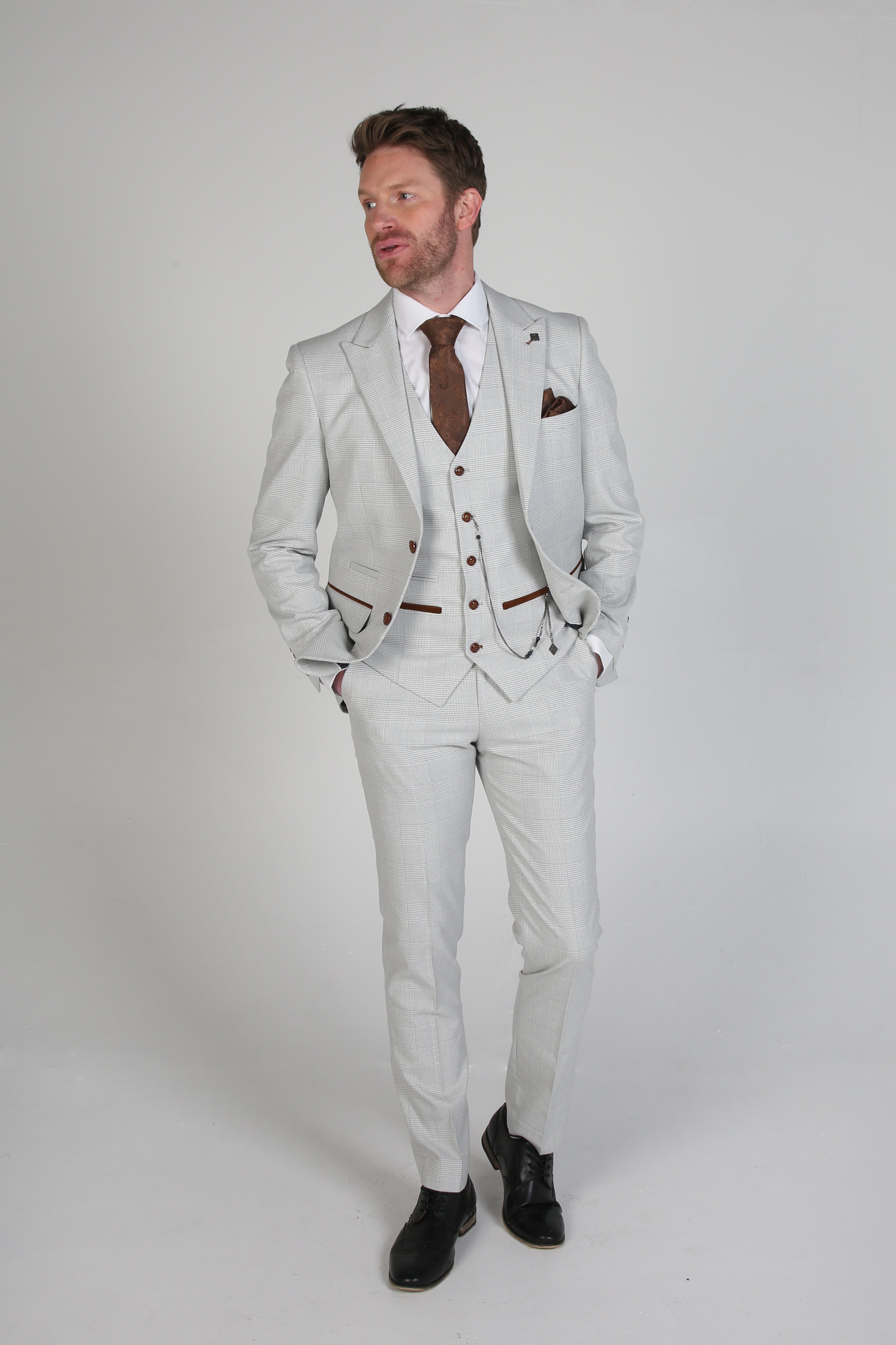 Men’s Herringbone Tweed Suit Jacket - Mark Stone - Stone Beige