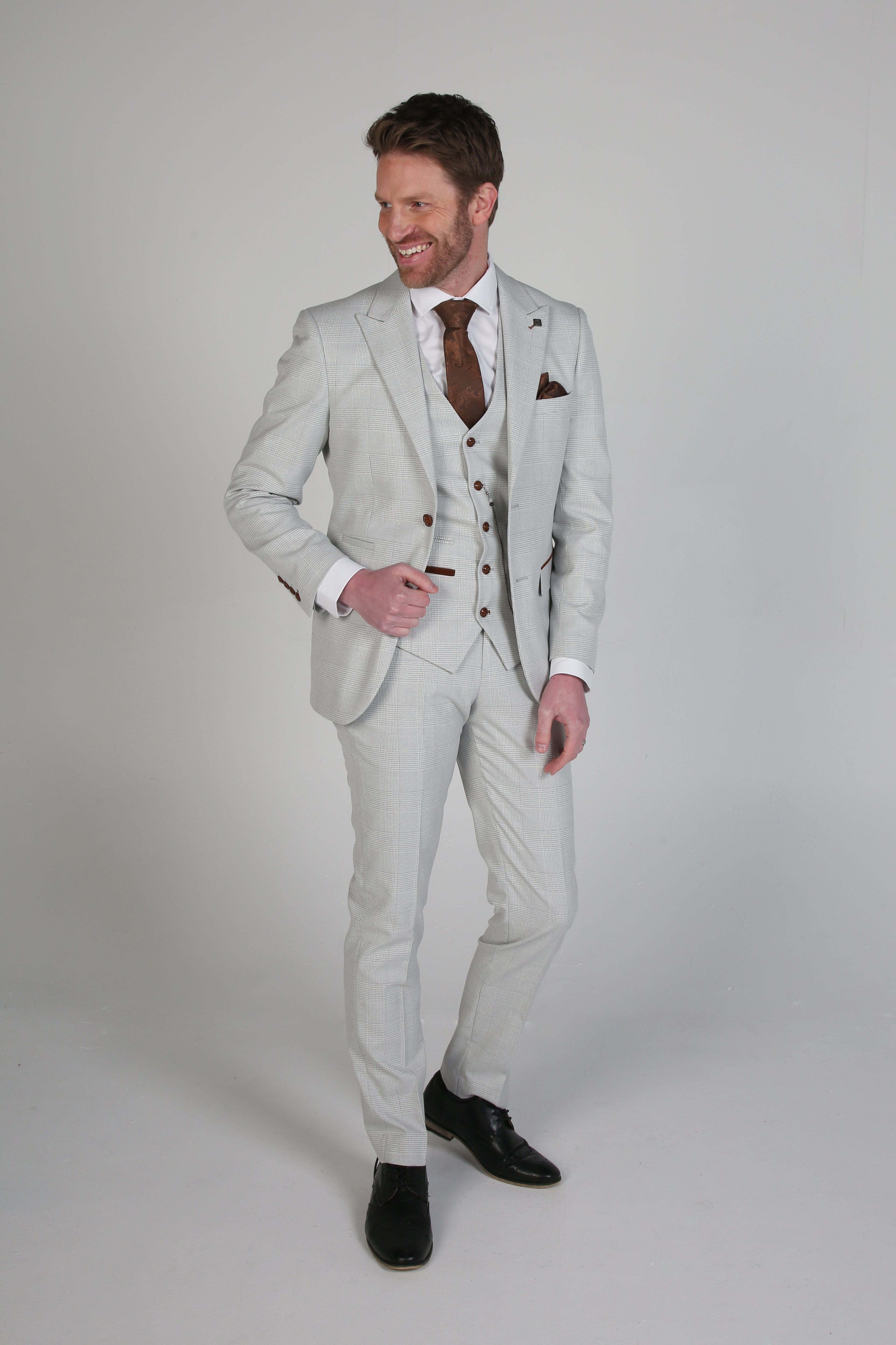 Men’s Herringbone Tweed Suit Jacket - Mark Stone - Stone Beige
