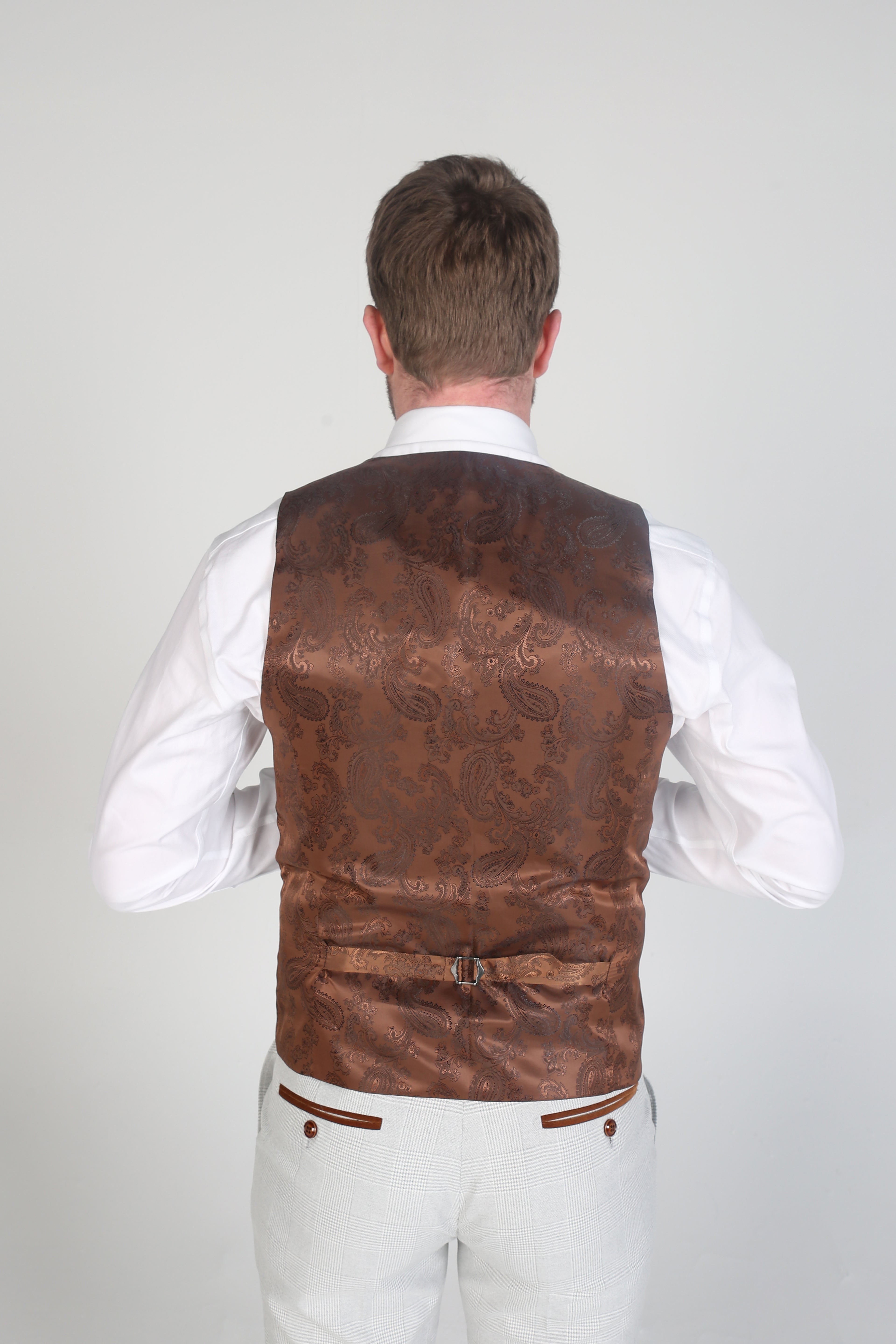 Men’s Herringbone Tweed  Waistcoat - Mark Stone - Stone Beige