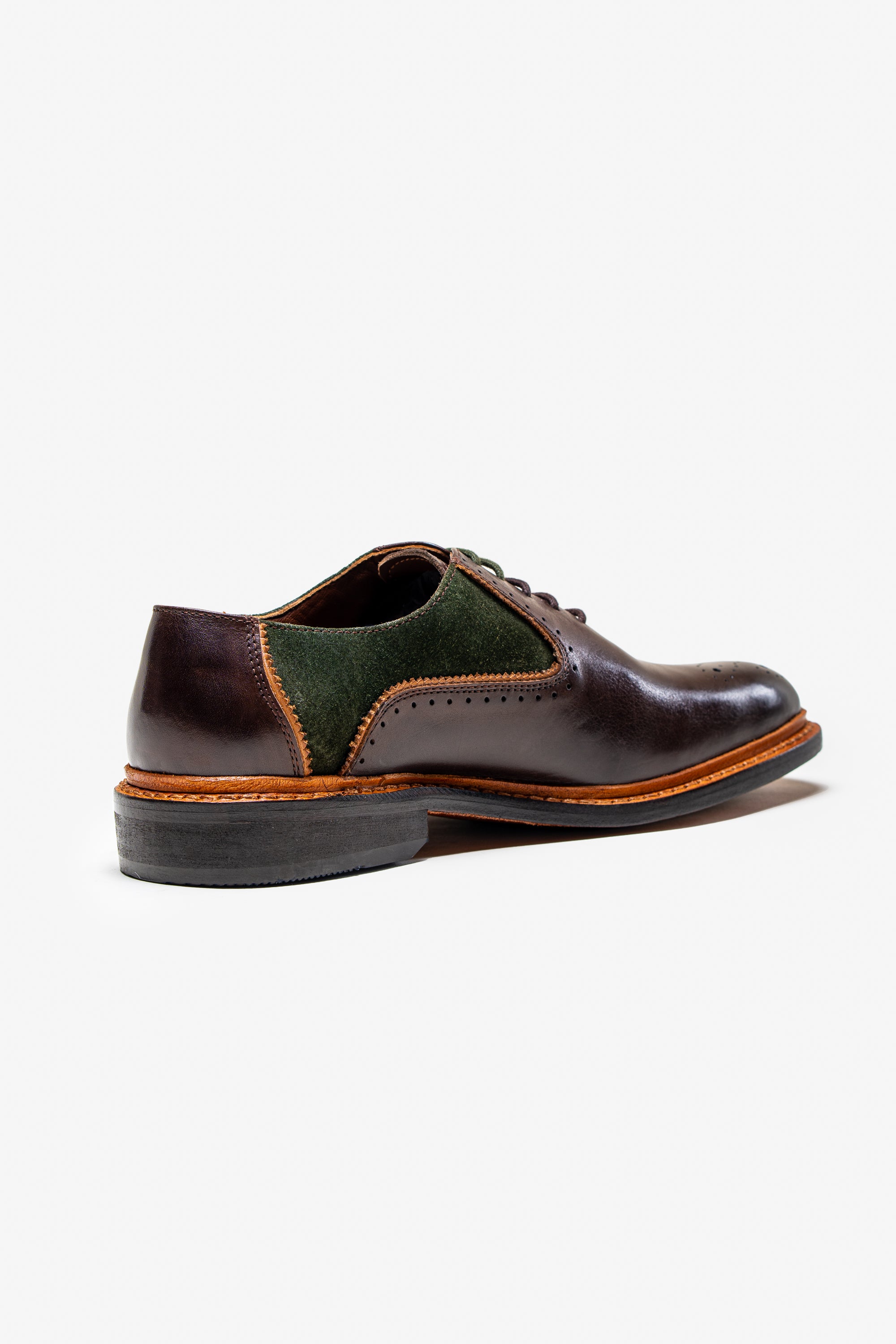 Men's Lace Up Suede & Leather Dress Shoes - BRENTWOOD - Brown With Olive Green Back Picture