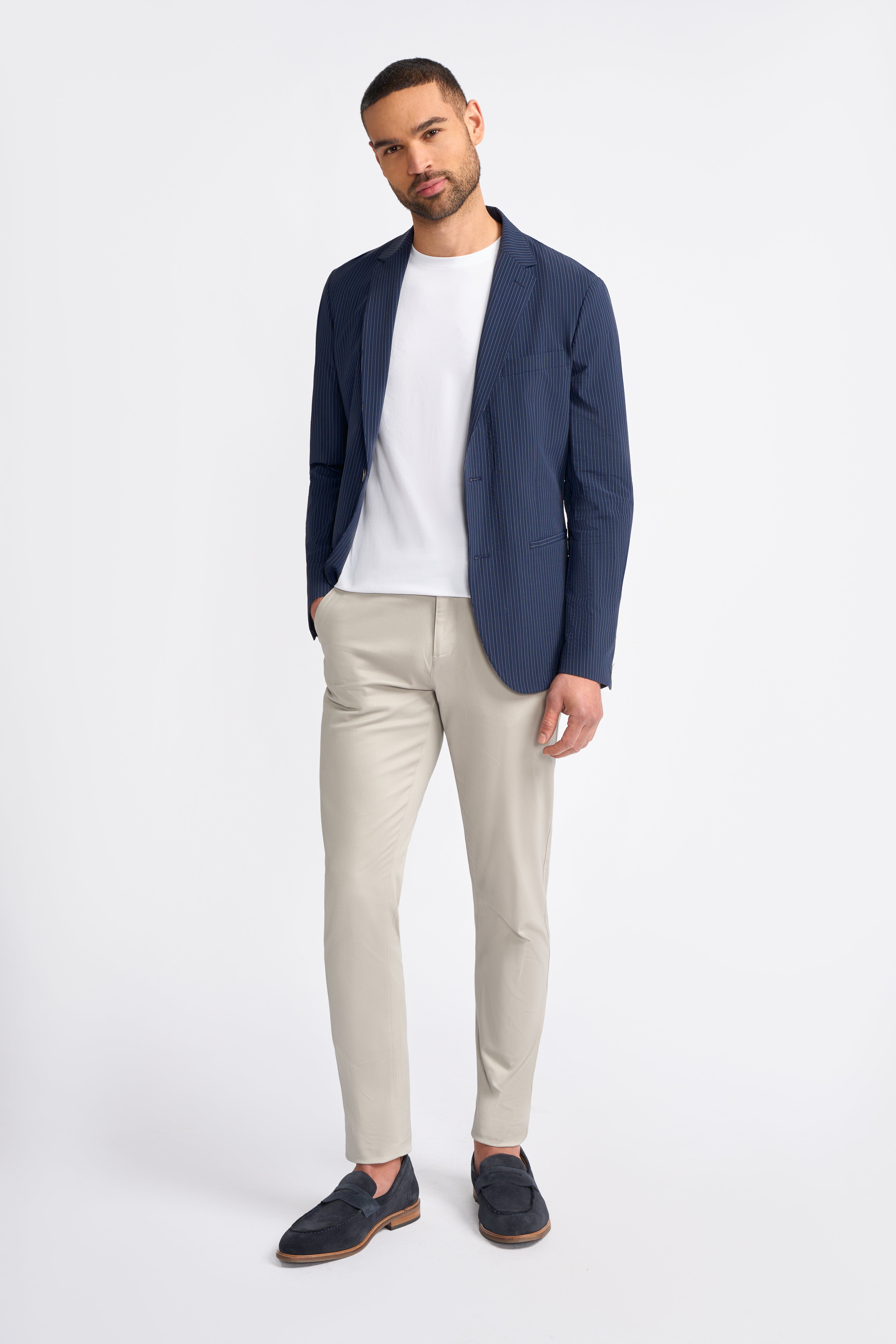 Men’s Navy Blue Pinstripe Blazer - ODENSE - Navy Blue