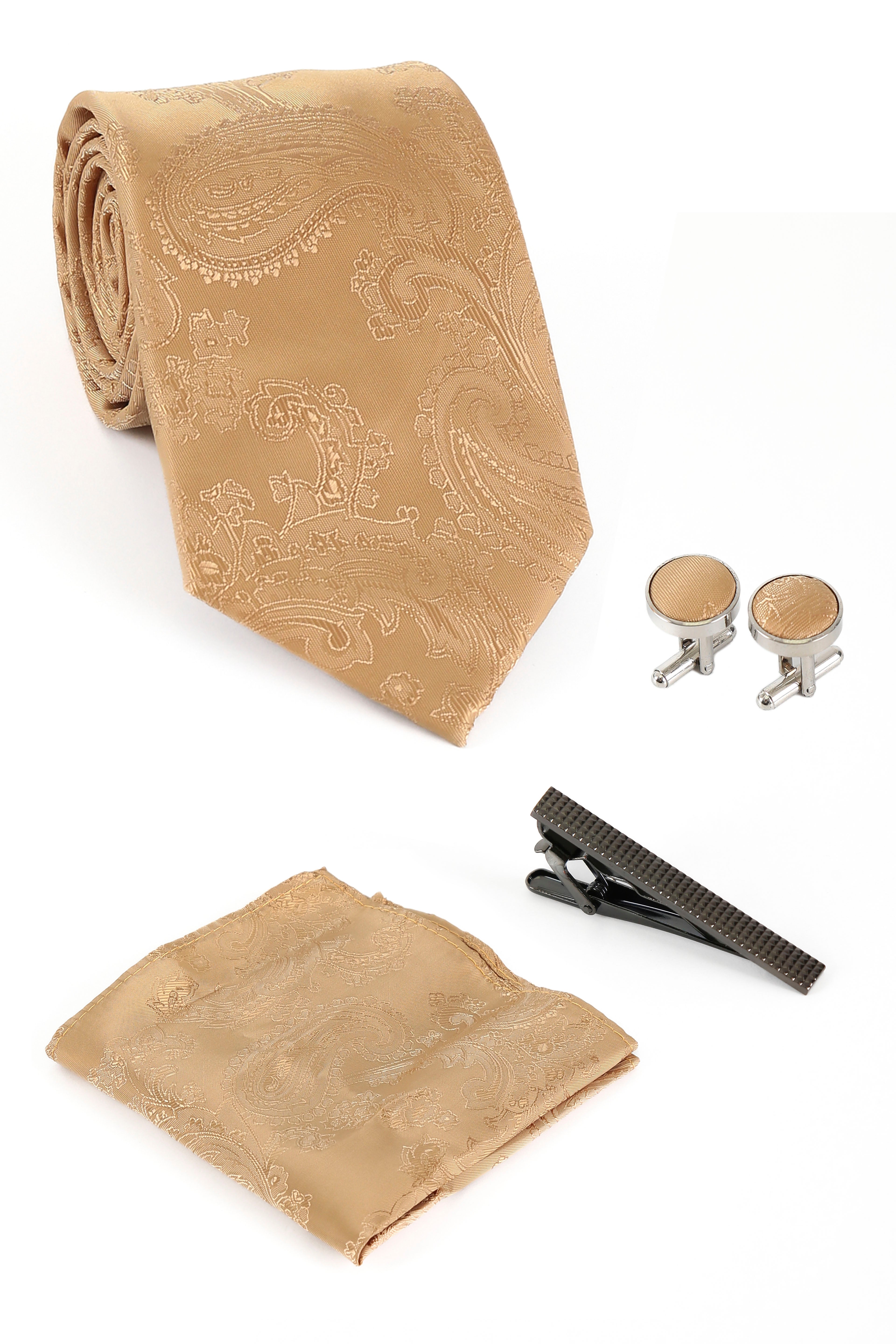 Men's Paisley Tie Cufflink Set - Gold