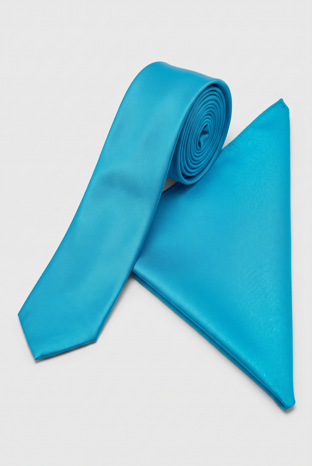 Aqua Blue satin tie and matching pocket square set 