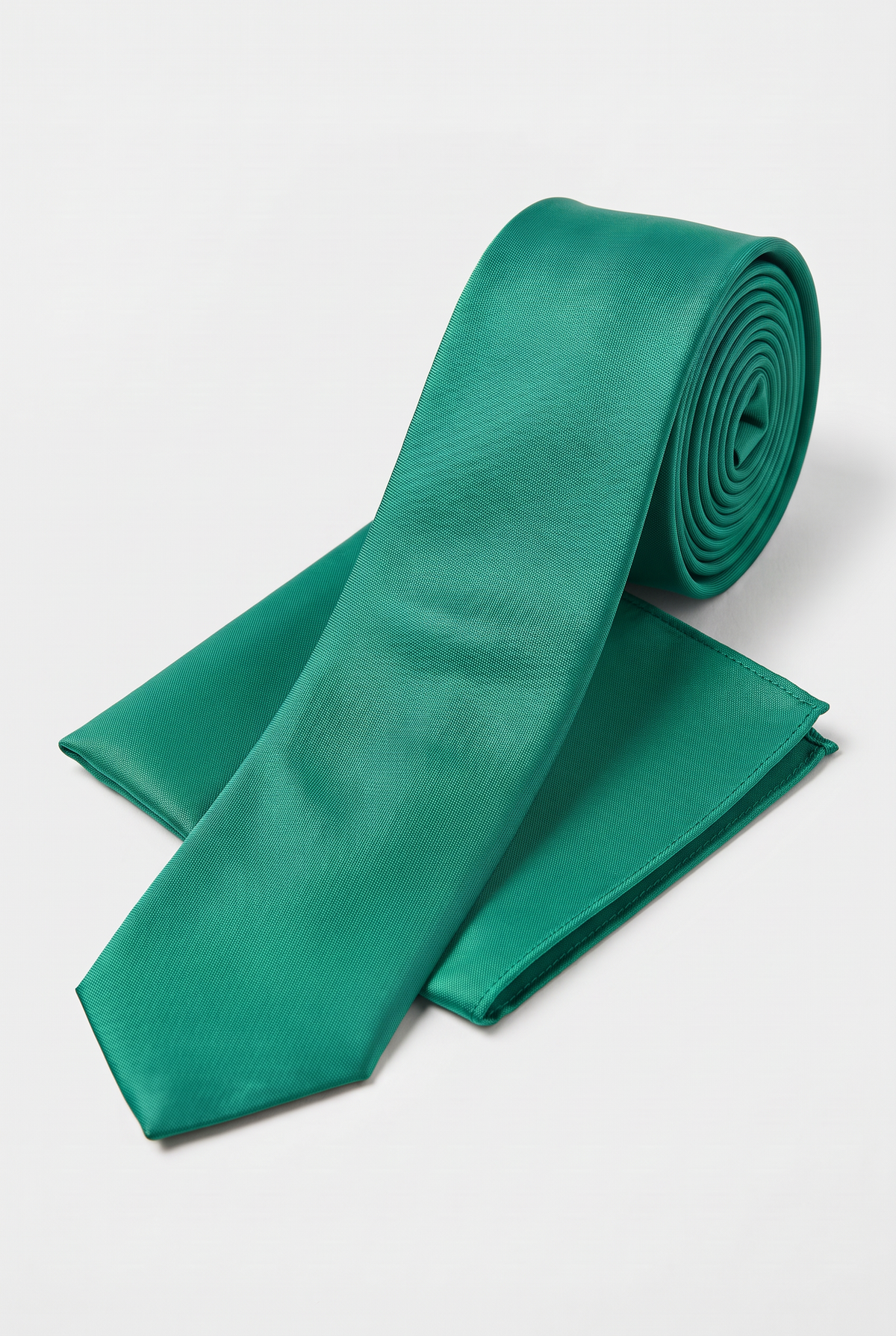 Green satin tie and matching pocket square set 