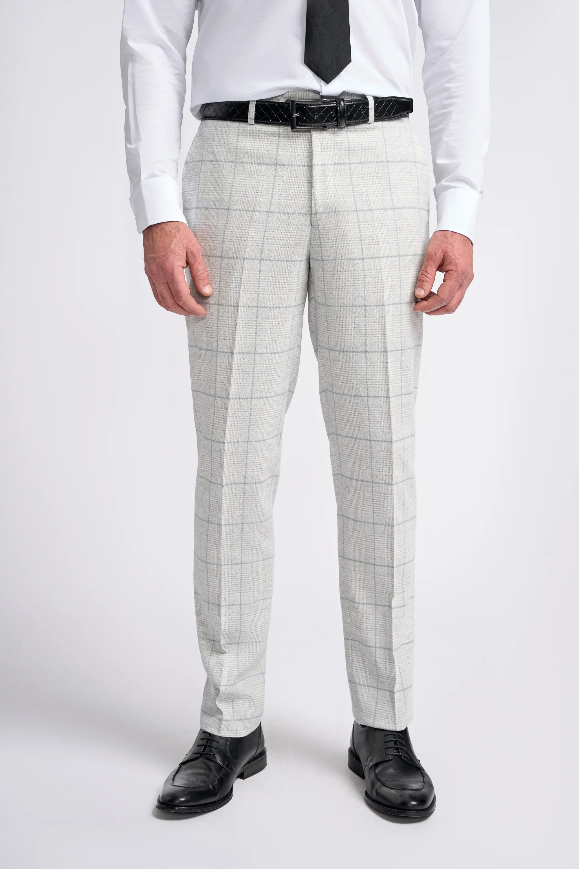 Men's Retro Check Grey Suit - RADIKA - Light Grey Trousers Front Picture