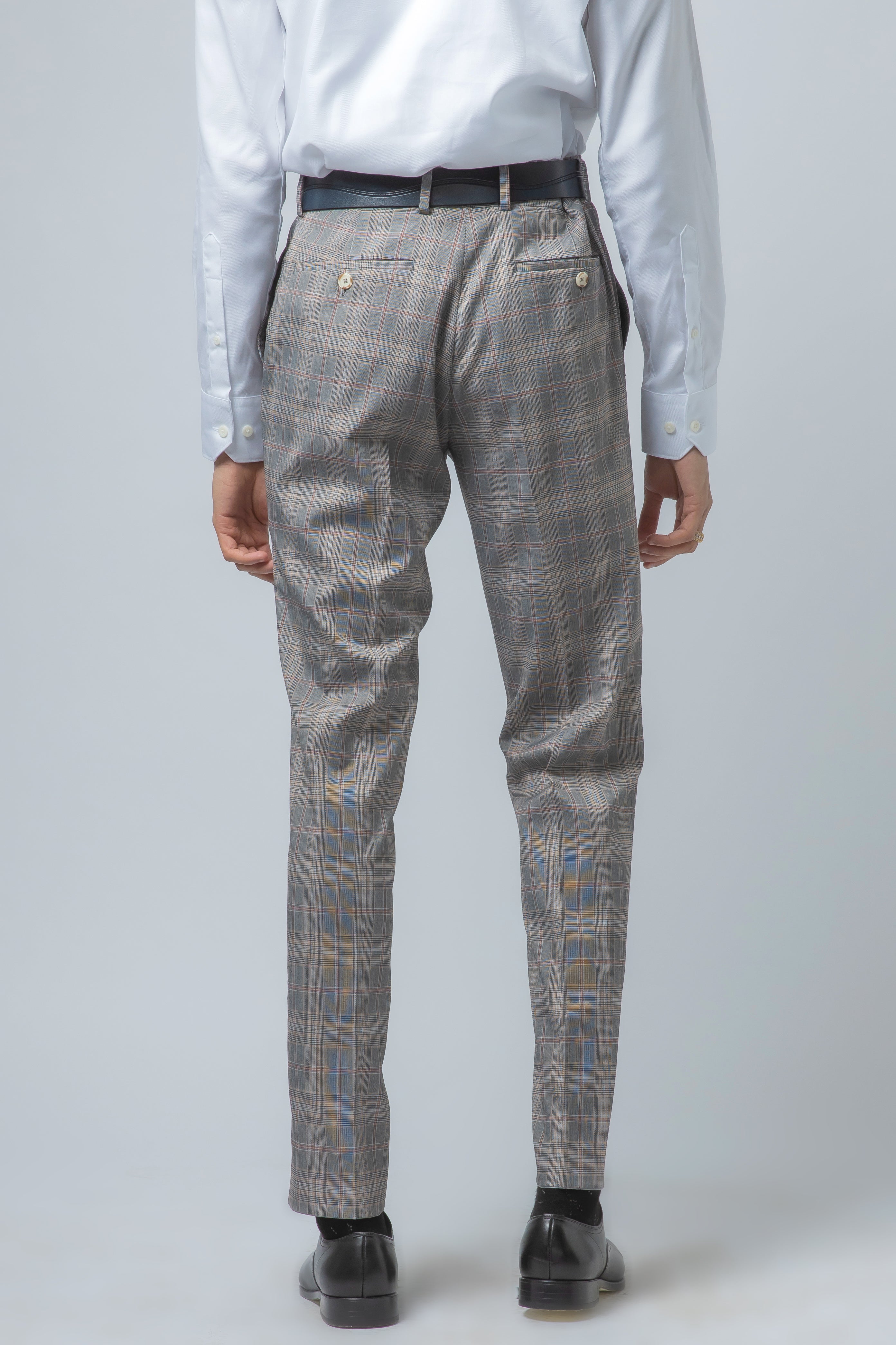 Men's Retro Check Slim Fit Grey Suit - JULIAN - Light Grey