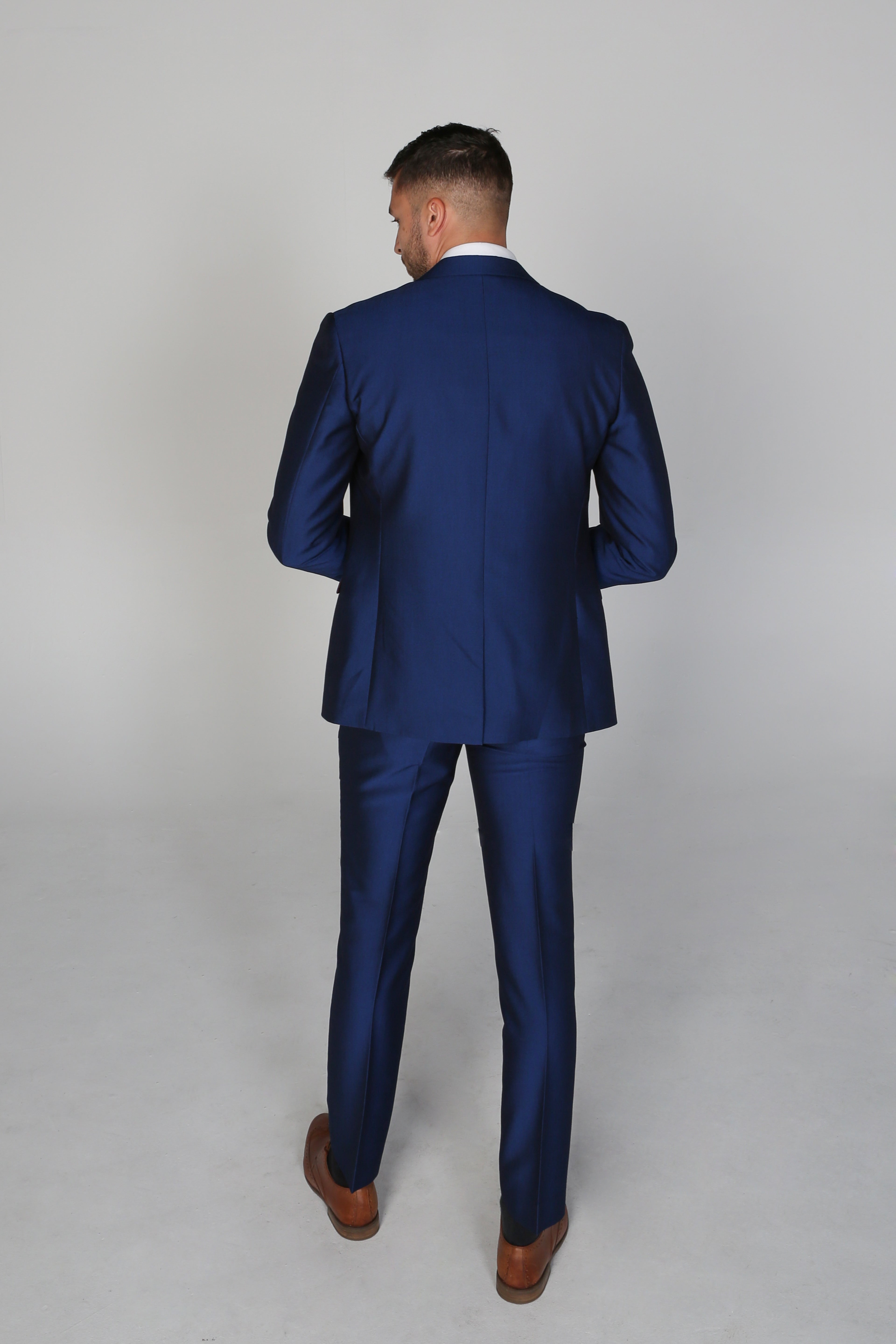 Men's Sheen Effect Navy Suit Jacket - KINGSLEY - Navy Blue