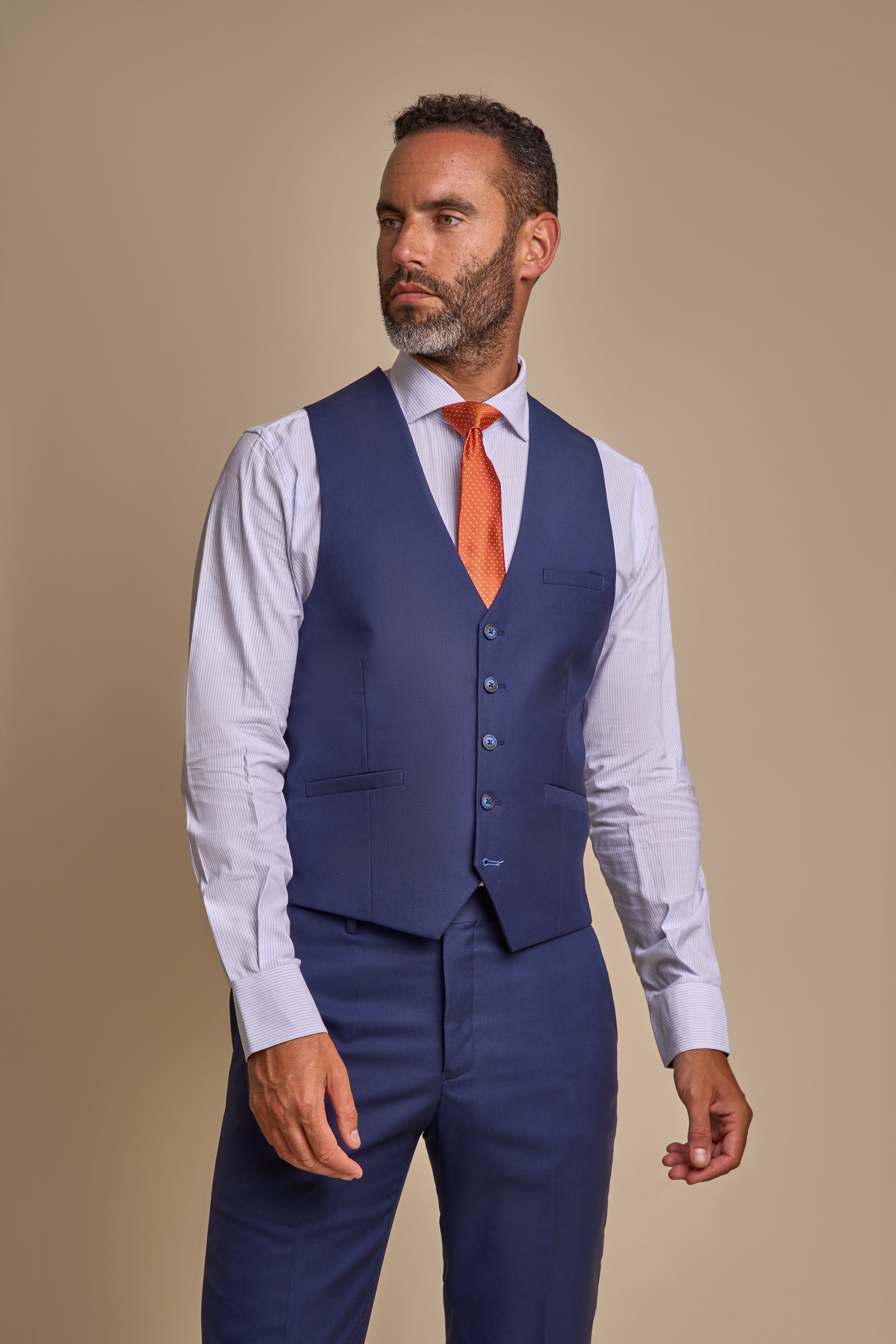 Men's Slim Fit Formal Suit - JEFFERSON Navy - Navy Blue Waistcoat Picture