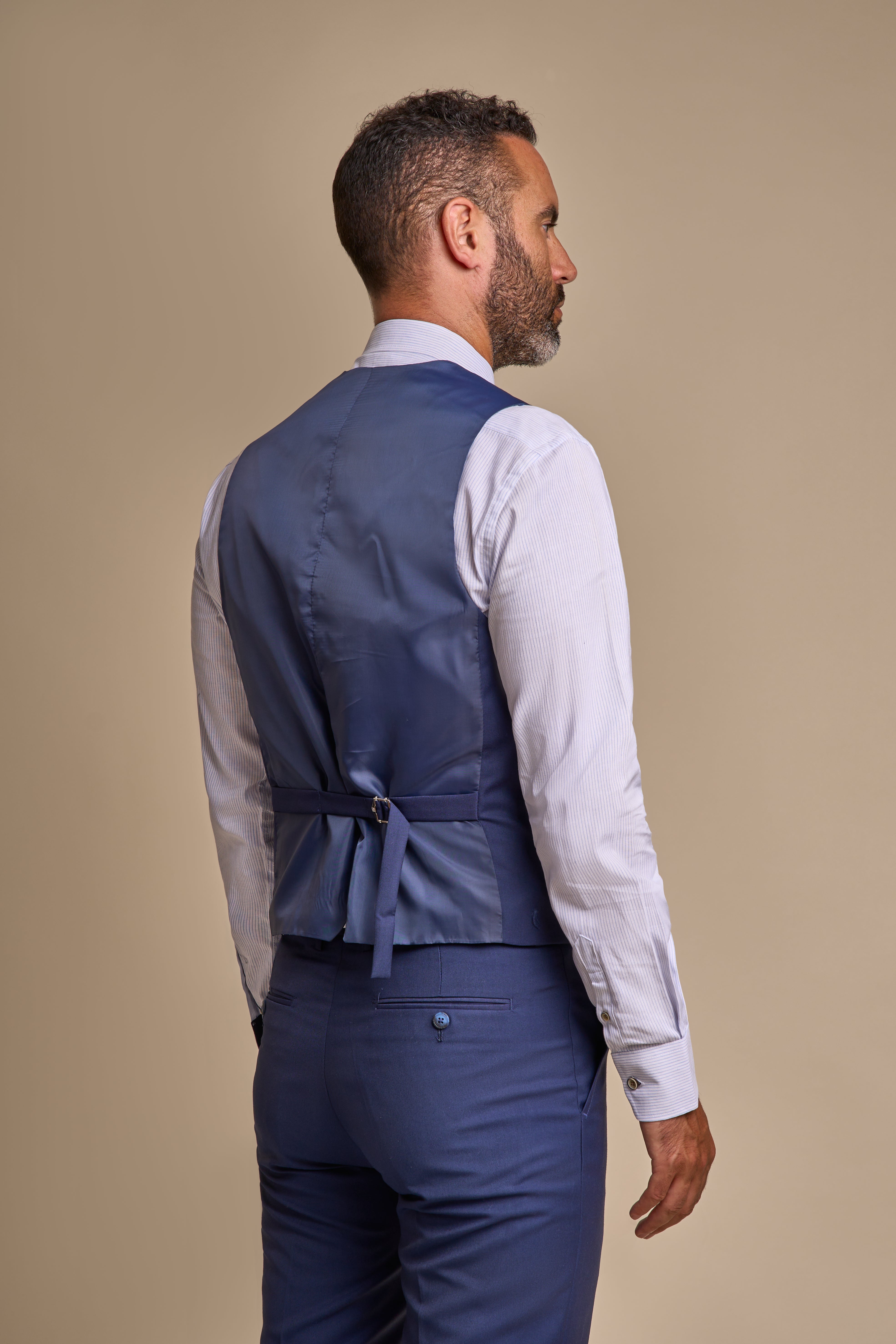 Men's Slim Fit Formal Suit - JEFFERSON Navy - Navy Blue Wasitcoat Back Picture