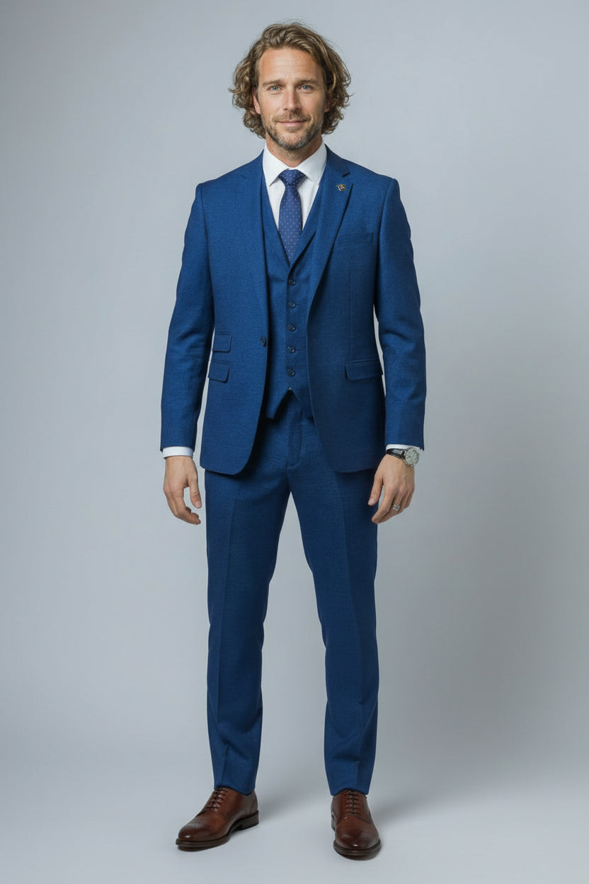 Men's Slim Fit Indigo Suit - MATEO - Indigo Blue